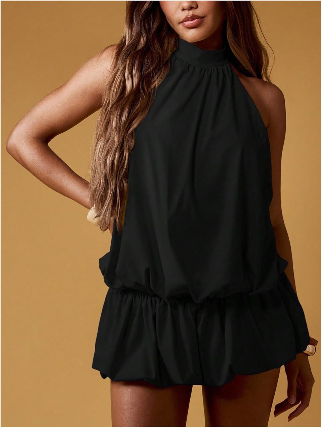 Floerns Women's Bubble Halter Sleeveless Dress Open Back Ruffle Party Night Out Mini Dresses - Image 2