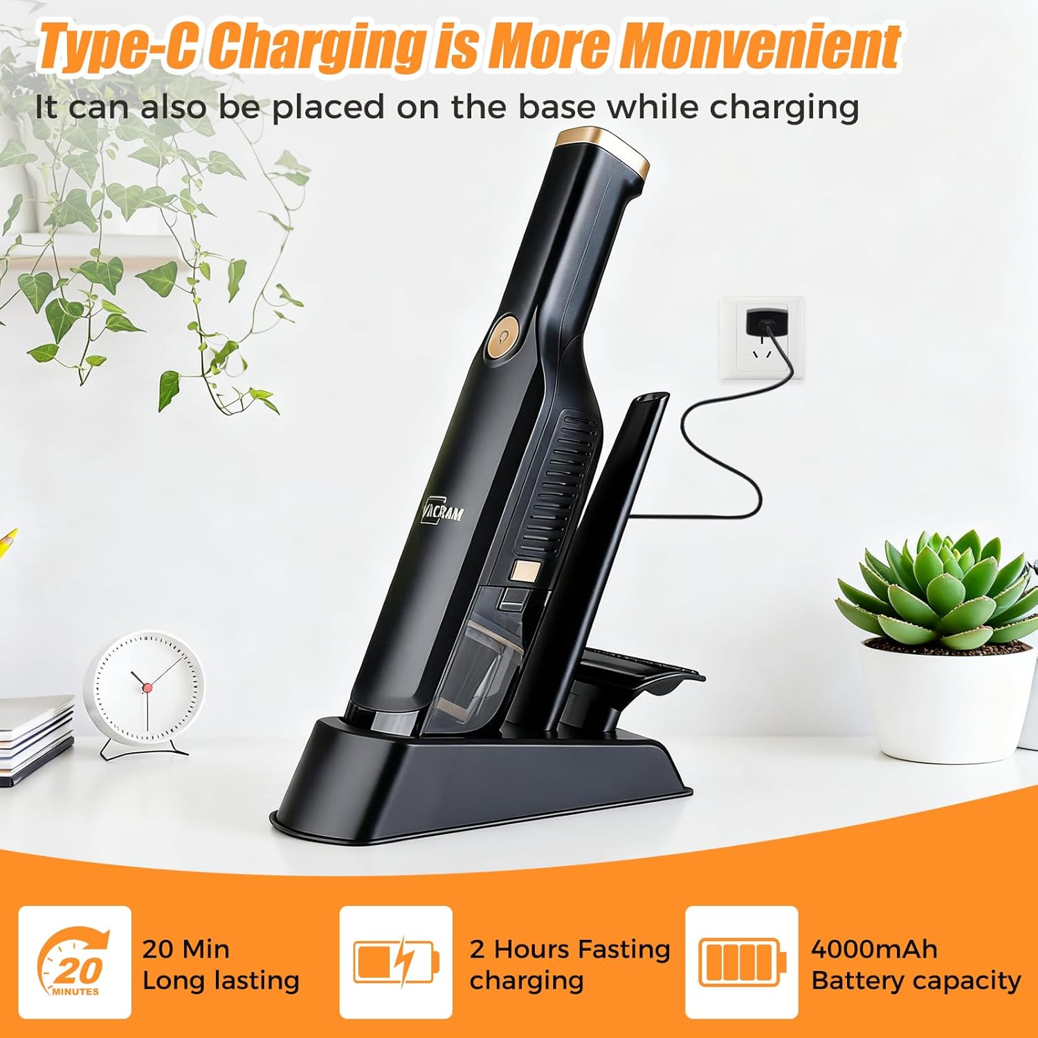 Handheld Vacuum Cordless,Dust Busters Cordless with Storage Dock,15KPA High Power Portable Vacuum Vordless,USB Quick Charge,Mini Vacuum with Multi-Nozzles & Washable Filter，Black - Image 3