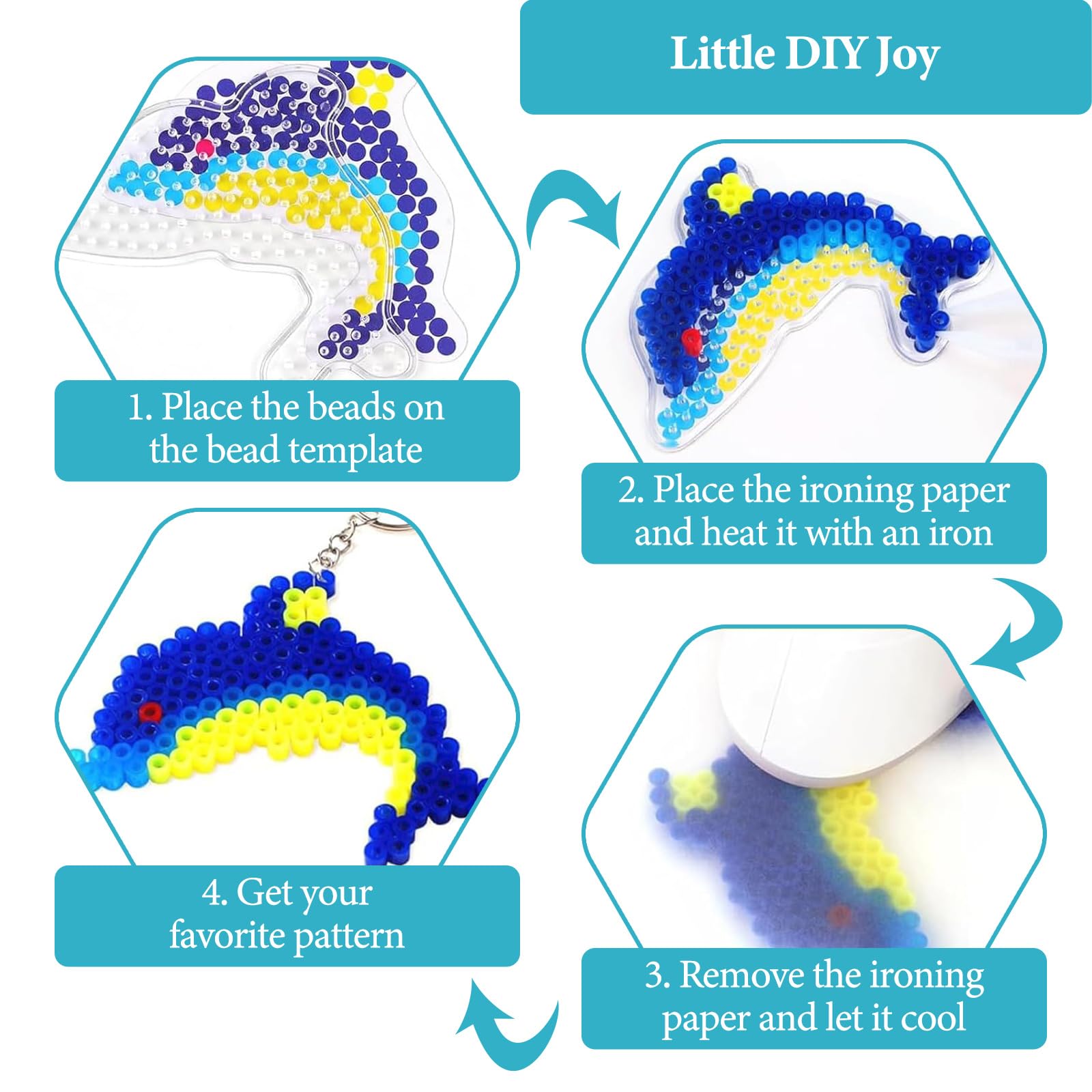 22 Pcs Hama Beads Pegboard Set - 5mm Clear Animal Shape Boards, DIY Fuse Bead Kit for Kids Crafting with 10 Ironing Papers, Including Craft Tray & Chain Accessories for Boys & Girls Creative Craft - Image 4