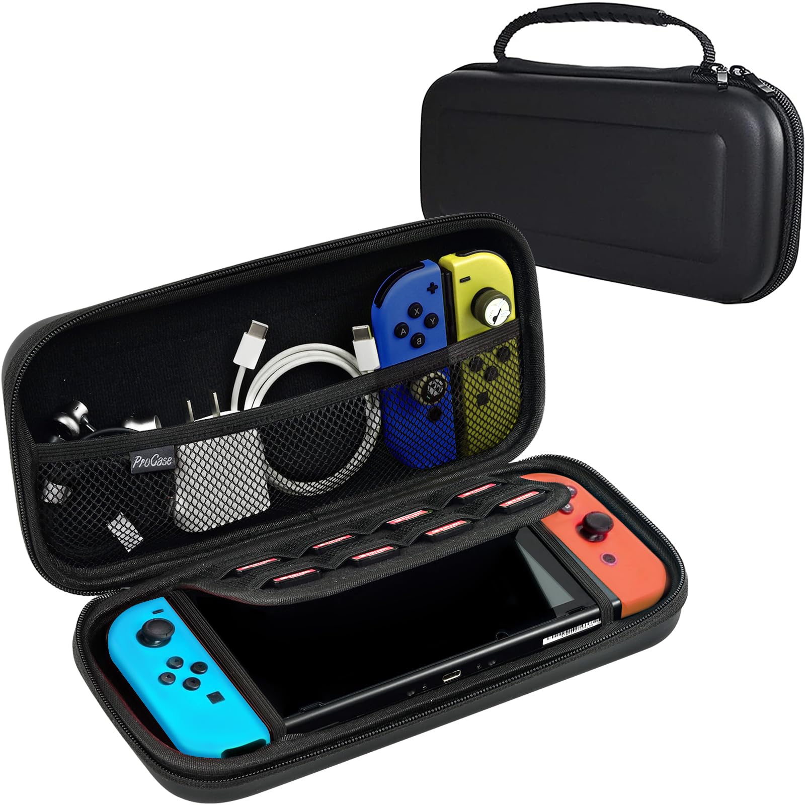ProCase Carrying Case for Nintendo Switch & Switch OLED with 8 Game Card Slots, Hard Portable Travel Case Storage Bag Protective Pouch for Nintendo Switch Console and Accessories -Black