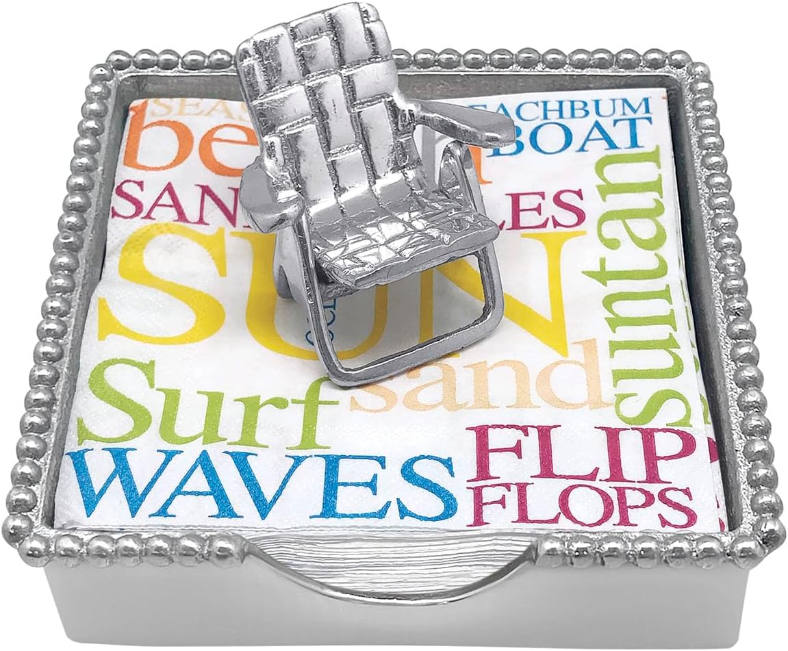 Mariposa Beach Chair Beaded Napkin Box, One Size, Silver