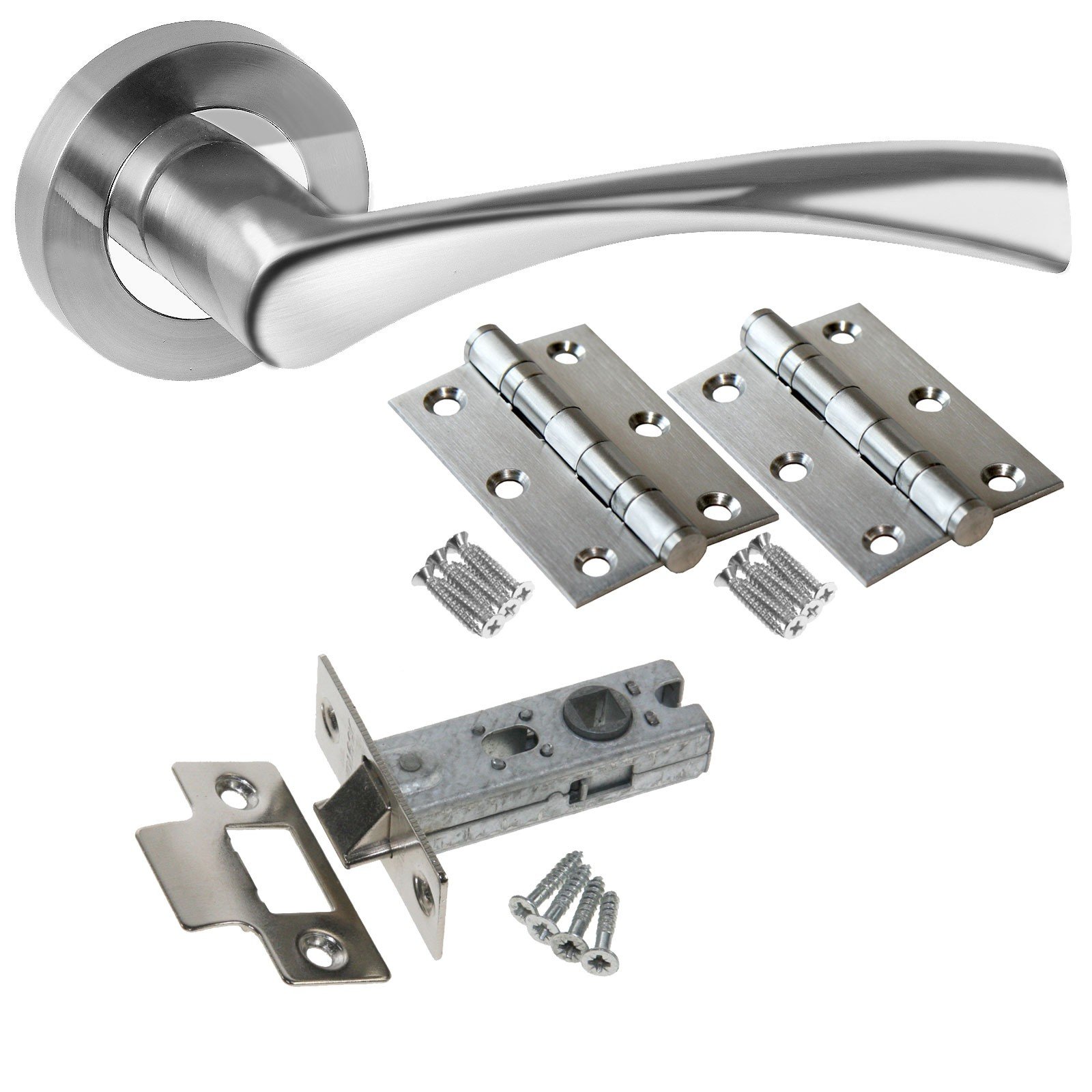 E-Hardware Dual Finish Polished Chrome/Satin Chrome Astrid Chrome Twin Finish Door Handle Lever On Rose - Latch Door Pack - Polished Chrome