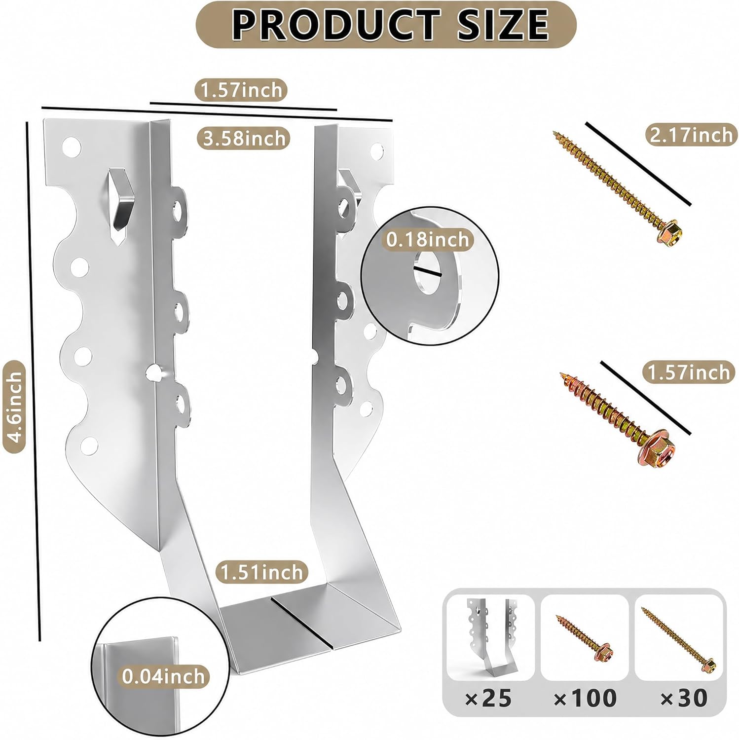 25pcs 2x6 Joist Hangers with Screws, 20-Gauge Galvanizing Face Mount Joist Hanger for Wood Posts, Hurricane Rafter Ties Clips, 2x6 Brackets for Floor Deck and Ceiling Trusses, Lumber Beam Connectors