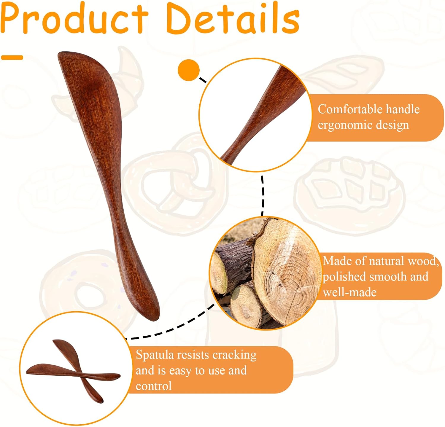 4 Pcs Wooden Butter Knife, Jam Spreader, Natural Teak Wood