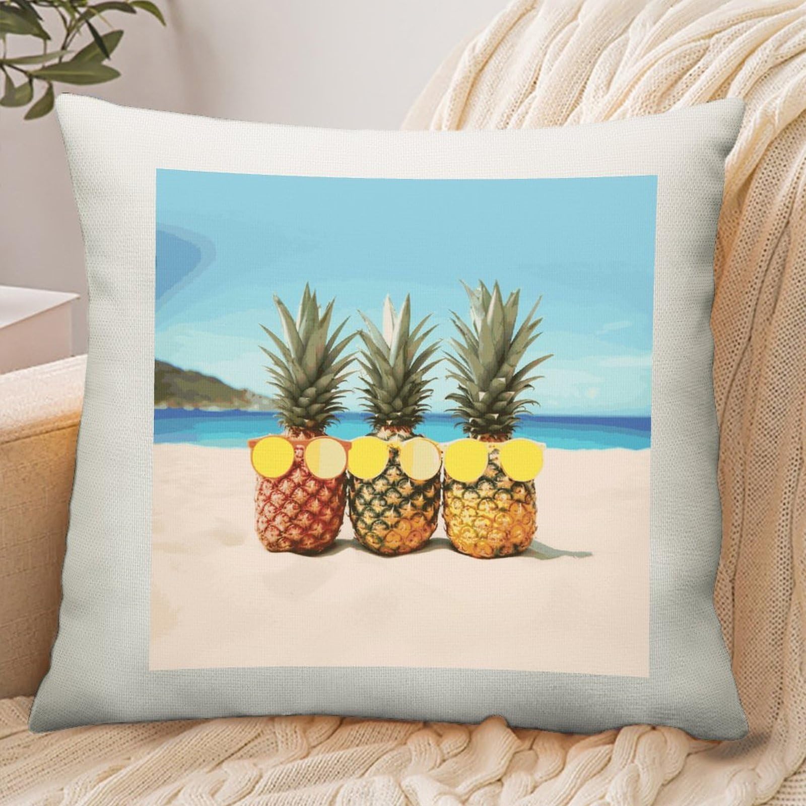 Adfgyerh Style Seaside Beach Yellow Geometric Pineapple Pillow Cover Breathable,Pillowcases Boho Decorative Envelope Closure,Throw Pillow Covers For Beach,Patio,Balcony,Couch Living Room 16 * 16In