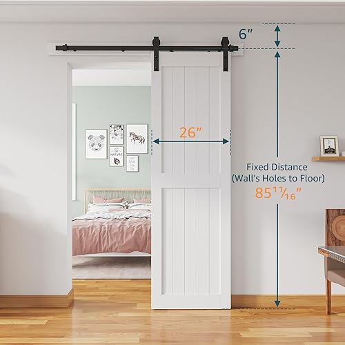 Miniatura 3 de Puerta corredera de granero de 26 x 84 pulgadas, solo puerta MDF, agujeros preperforados, requiere montaje, incluye manual de instalación,