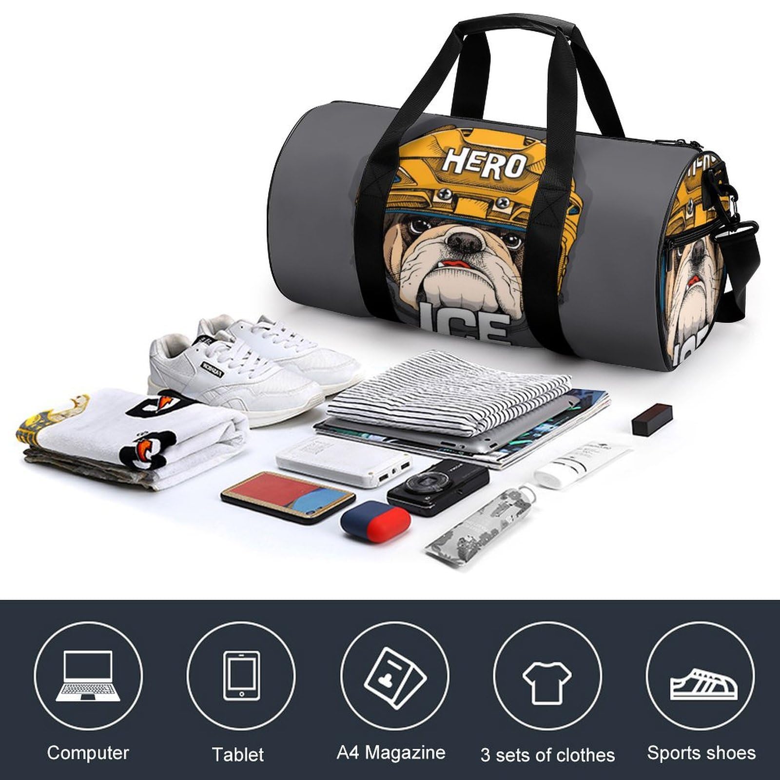 Hockey Bulldog Sac De Sport Gym Sac De Voyage Sac Week-End Duffel Bag pour Camping Randonnée Voyage 45x23x23cm