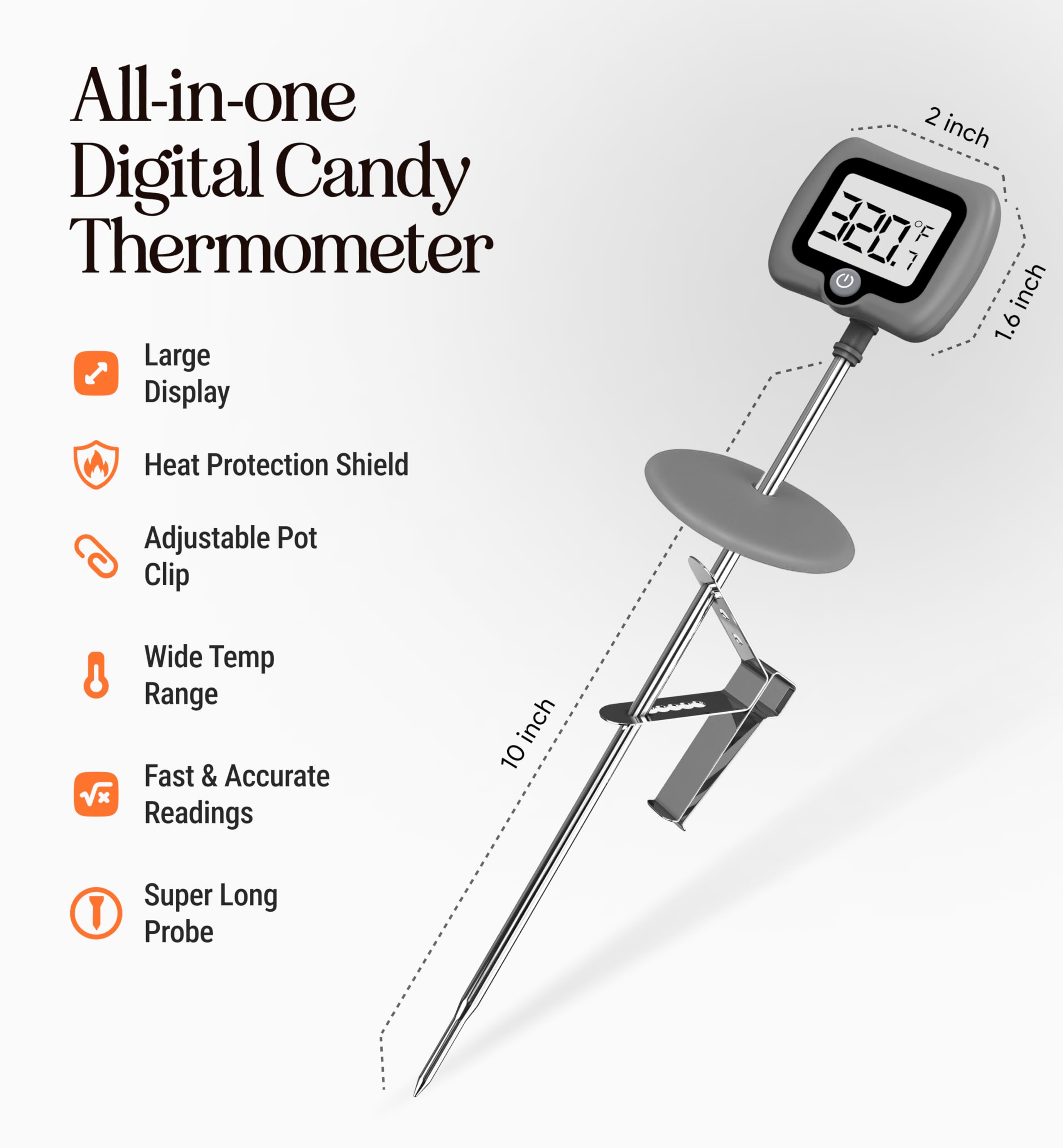 Craft911 Thermomètre de cuisine numérique avec manique, lecture instantanée pour la cuisine, la pâtisserie et la pâtisserie - 10 sondes en acier inoxydable - Écran LCD - Outils et
