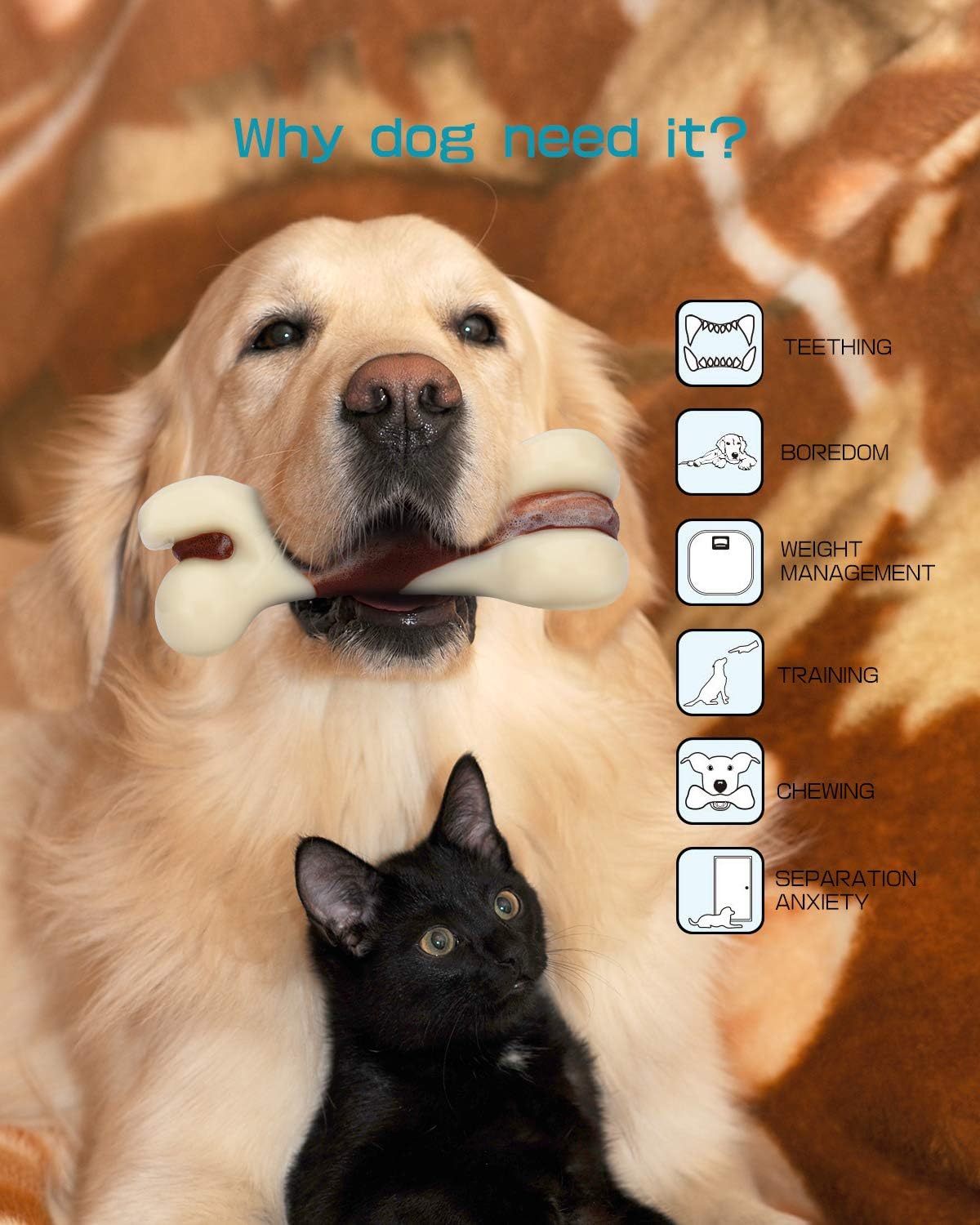 Pet Supplies : Tikaton Indestructible Dog Chew Toys for Aggressive Chewers, Real Beef Flavor Durable Dog Teething Chew Toys Bones for Large/Medium/Small Puppies : 