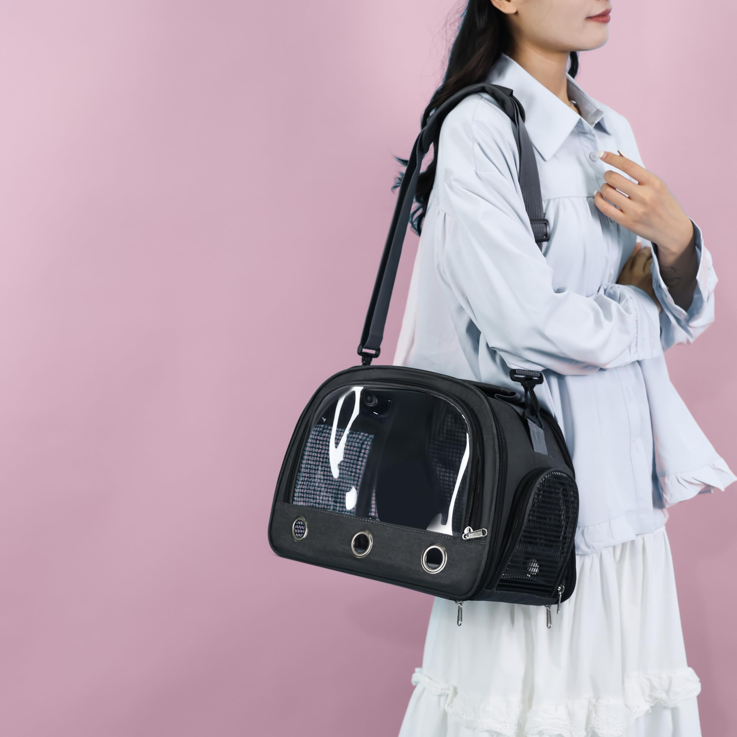 SOLAPOLLO Borsa per pappagalli, traspirante, per criceti, borsa da viaggio all'aperto, coniglio, riccio, uccello, borsa portatile (nero)