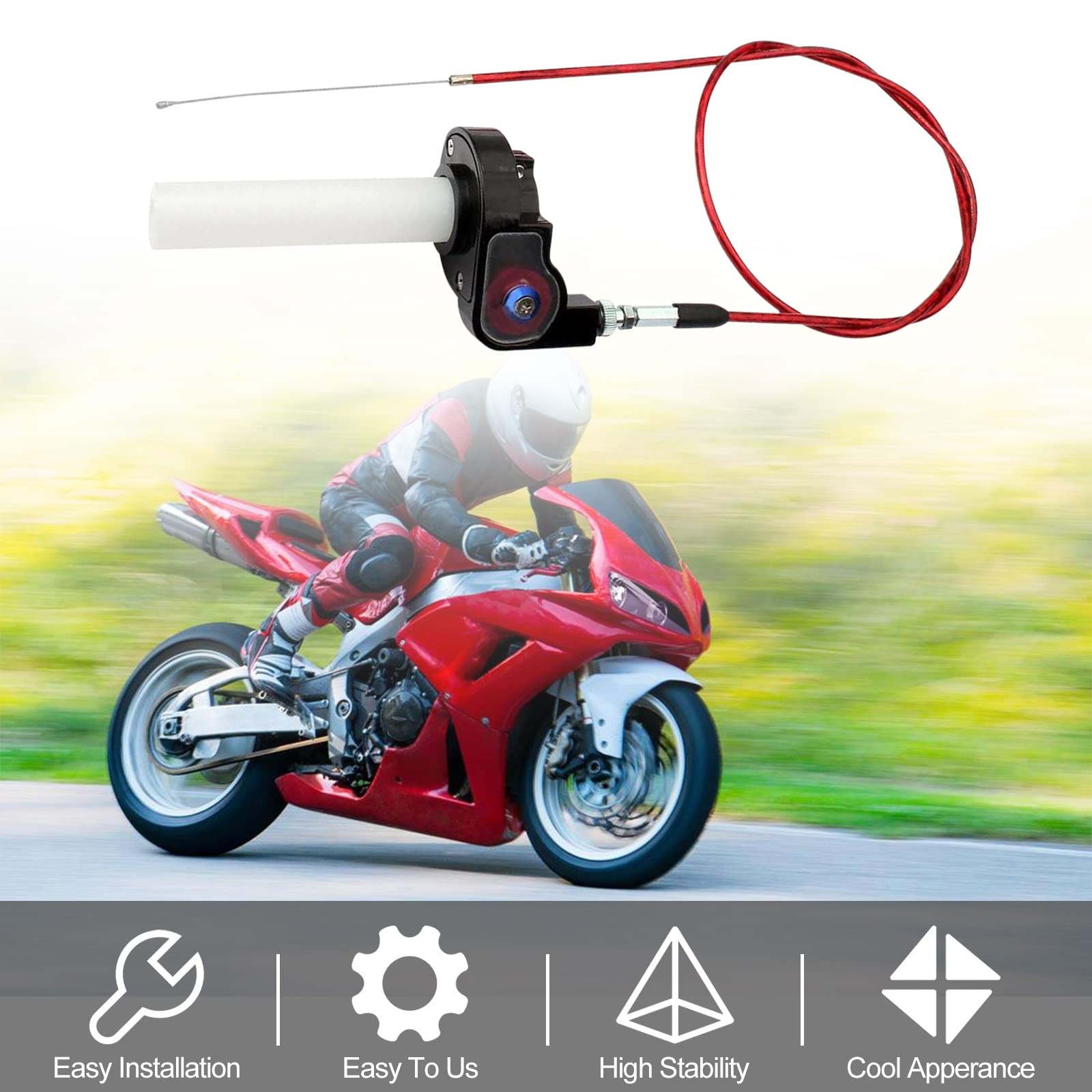 Cavo E Maniglia Dell'acceleratore A Rotazione, Maniglia Con Cavo, Cavo per Manubrio Da 7/8",Cavo Dell'acceleratore A Rotazione Rapida, Per Atv Da Cross E Pocket Bike Da 50-200CC
