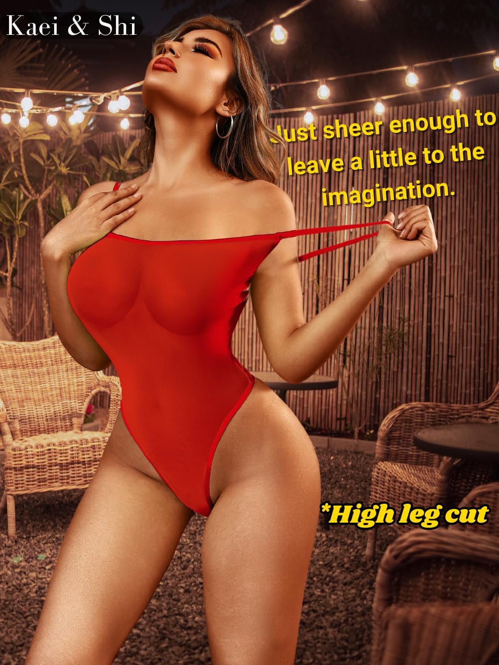 Kaei&Shi Mesh Bodysuit For Women,Spaghetti Strap Backless High Cut Sexy Body Suit,One Piece Sheer Top Rave Outfits Club Date - Image 4