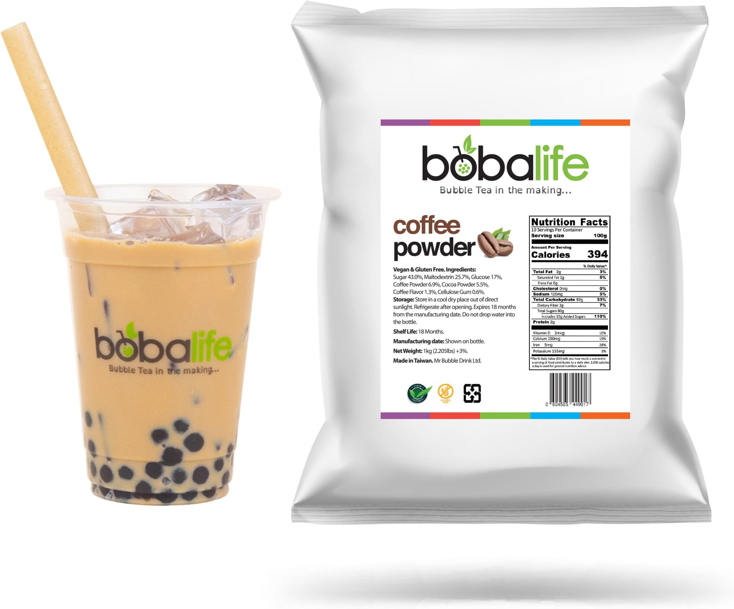 Coffee Bubble Tea Powder (1kg) | 20-30 Servings (Variable Serving Size) | Premium & Authentic Ingredients | Vegan & Gluten Free