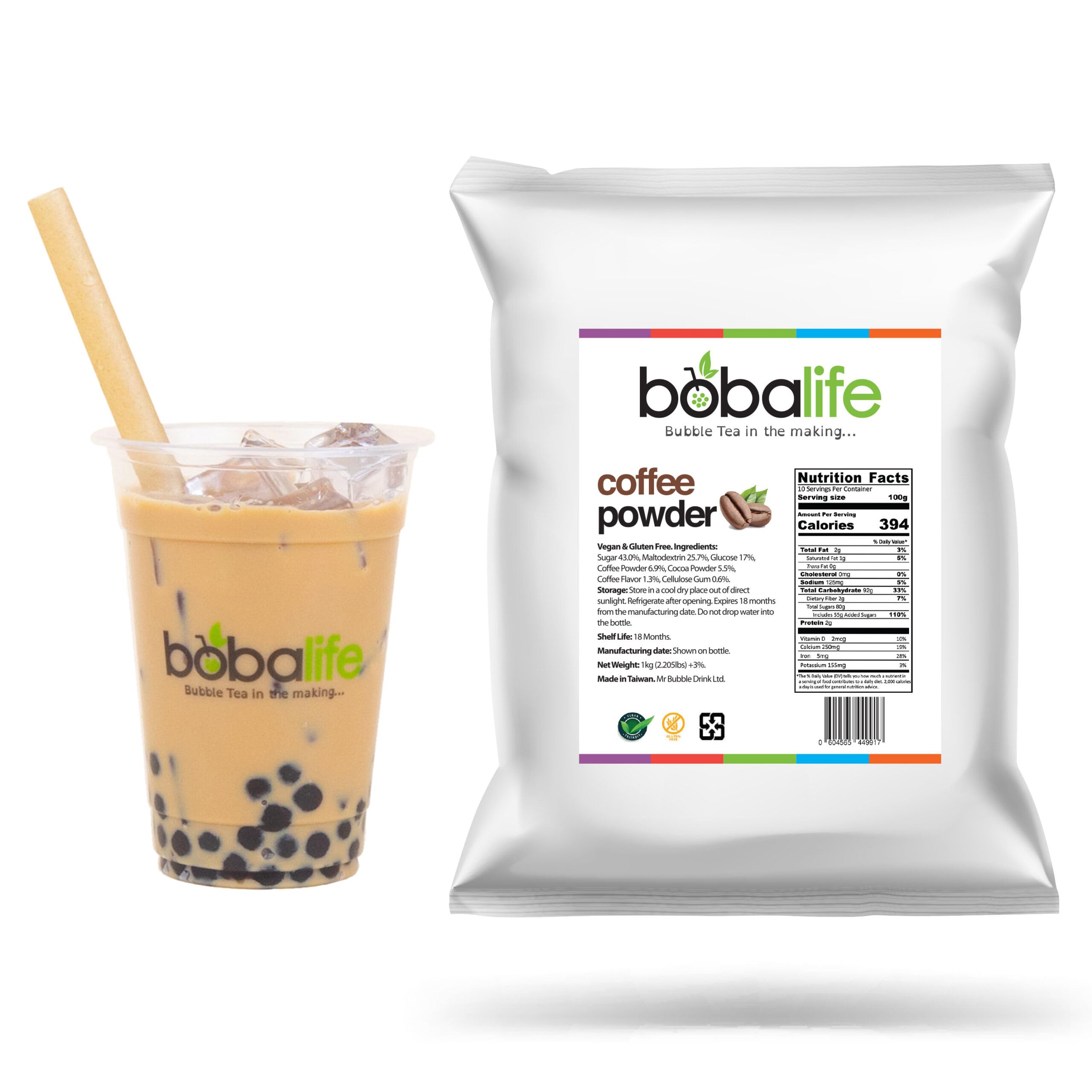 Bobalife Coffee Bubble Tea Powder (1kg) | 20-30 Servings (Variable Serving Size) | Premium & Authentic Ingredients | Vegan & Gluten Free