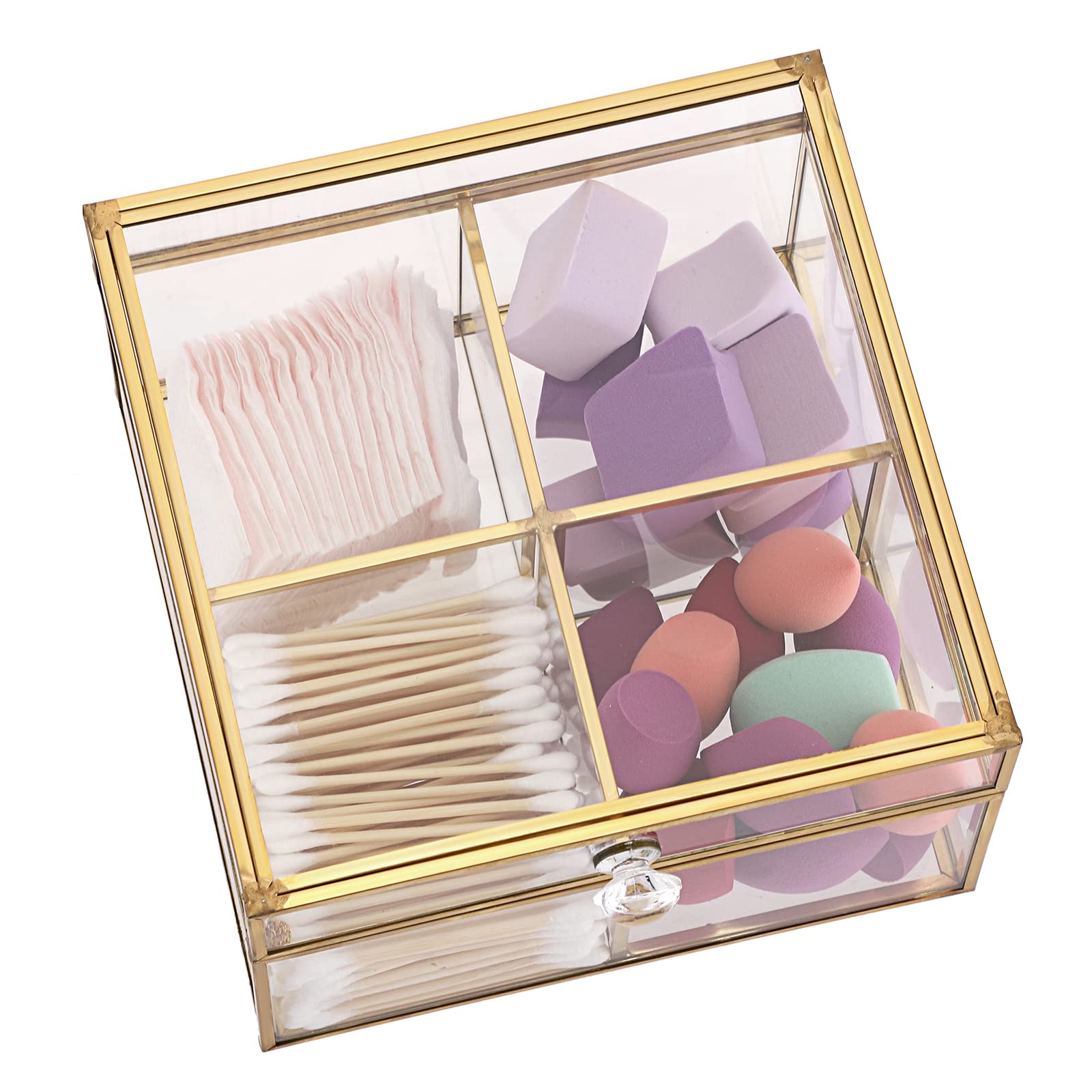 IGNPION Caja organizadora de bolsas de té de cristal, moderna caja de almacenamiento de té con 4 compartimentos, funda decorativa transparente para bolsas de té, soporte para bolsas de té para café