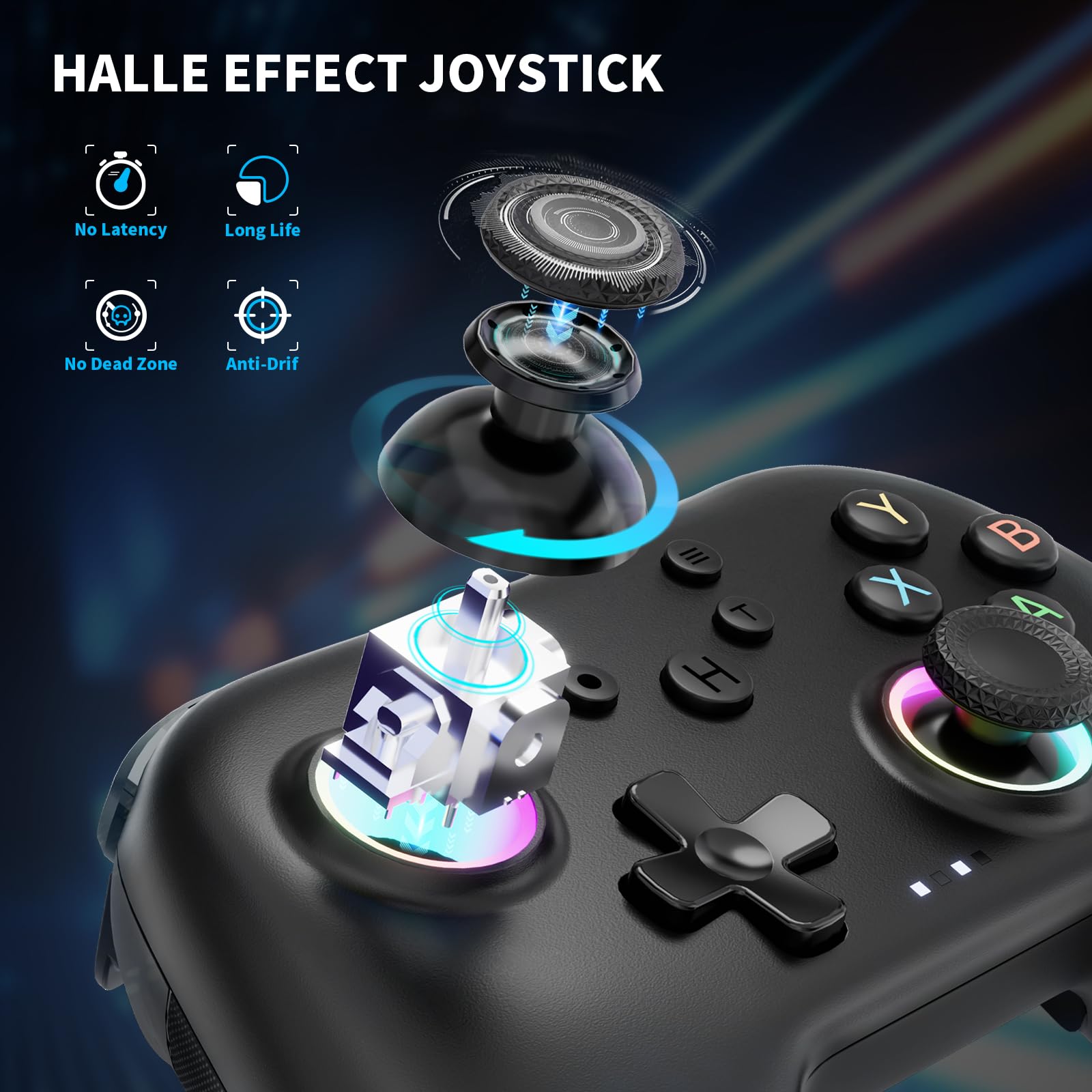 AceGamer Aurora 2.4G Bluetooth Controller Senza Fili per PC Windows/Switch/Stem/Ios/Android,Gamepad PC con a Effetto Hall, Pulsante Posteriore Programmabile, Attuatore Lineare Risonante (nero)