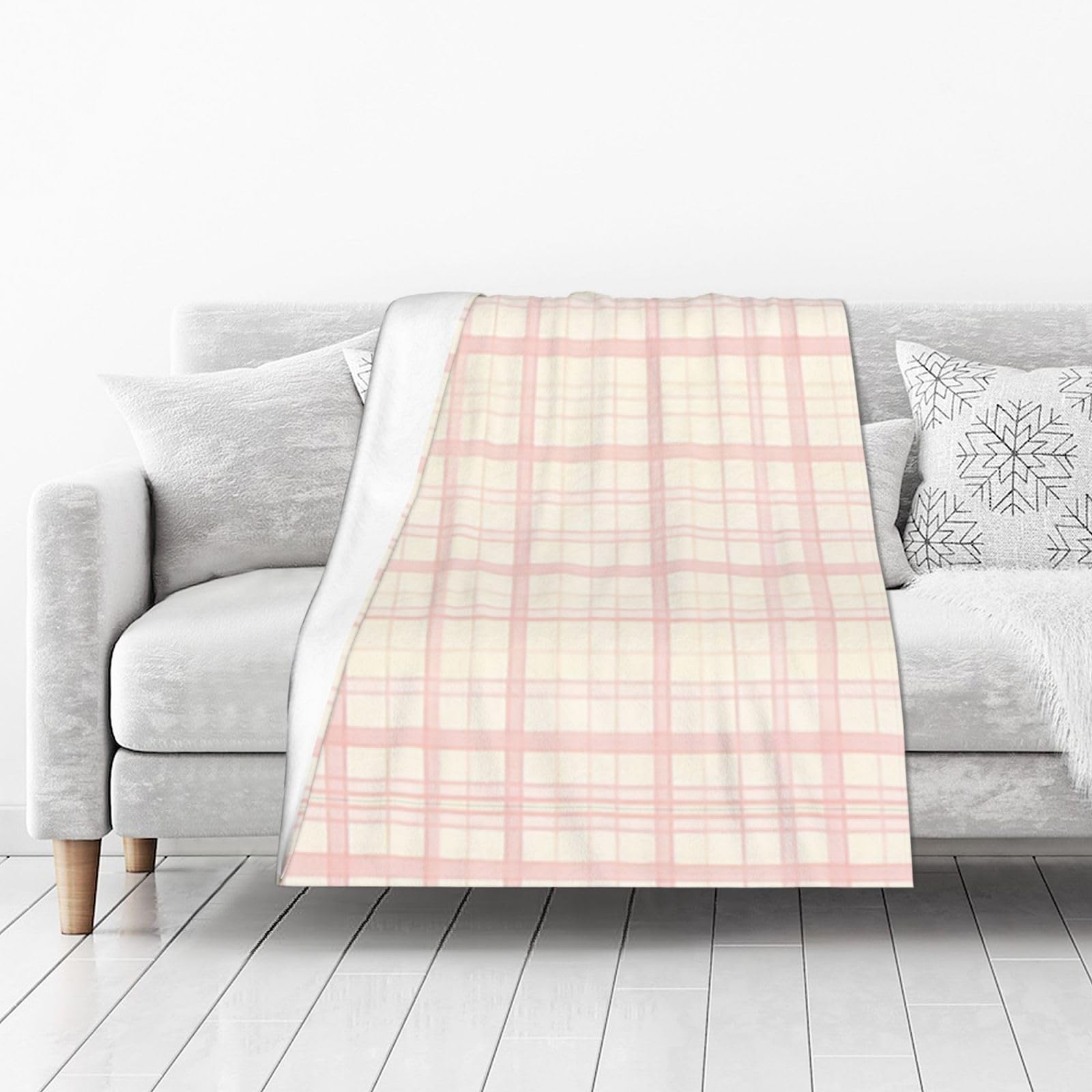 DUYIOKH Pink Grid Print Thick Throw Blanket, Blanket for Couch Bed Warm Travel Blanket for Camping Movie Night