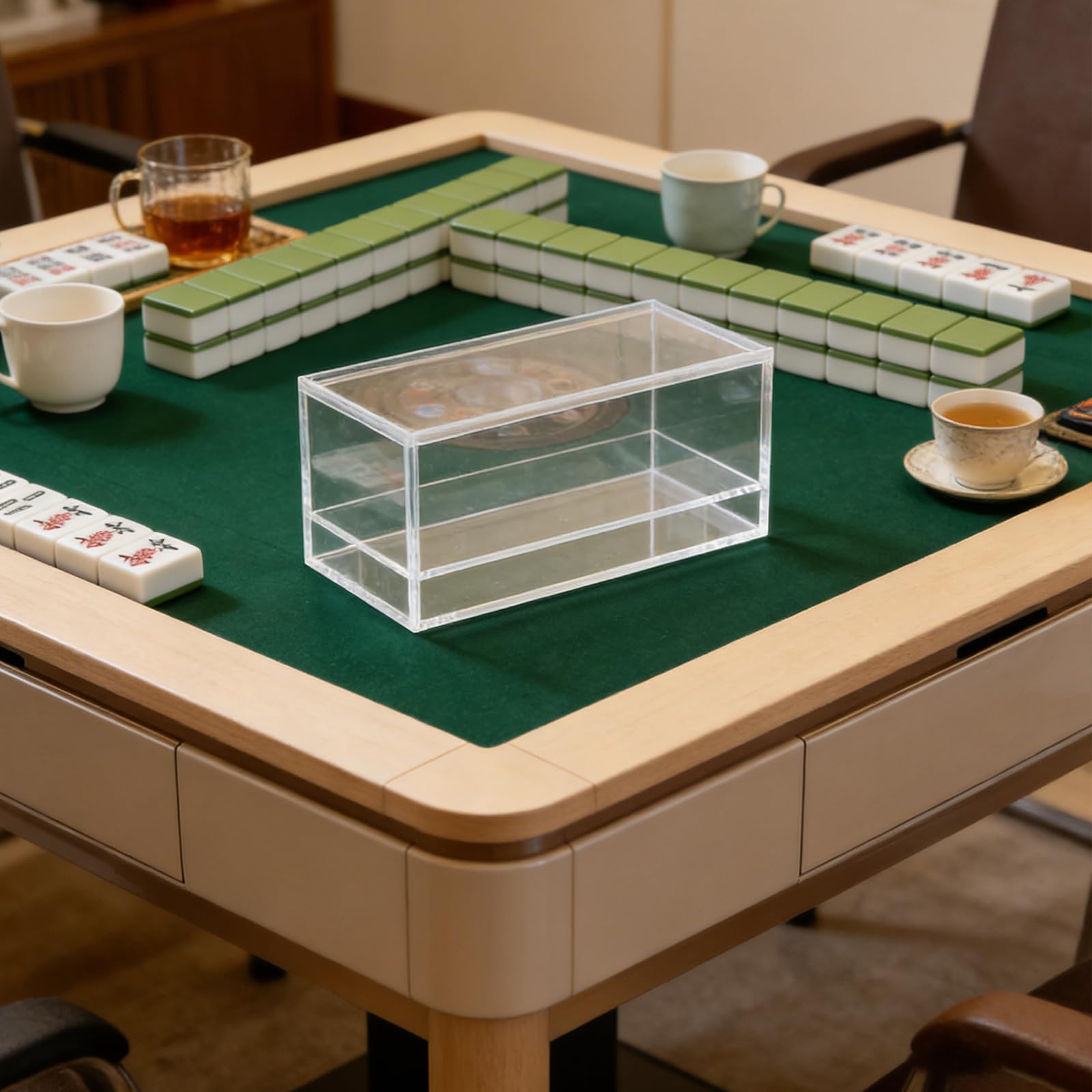 Pudełko do przechowywania płytek mahjong – przezroczyste pudełko akrylowe na płytki mahjong i karty do gry w stylu amerykańskim – 2 przegrody, odpowiednie do użytku domowego i imprezowego