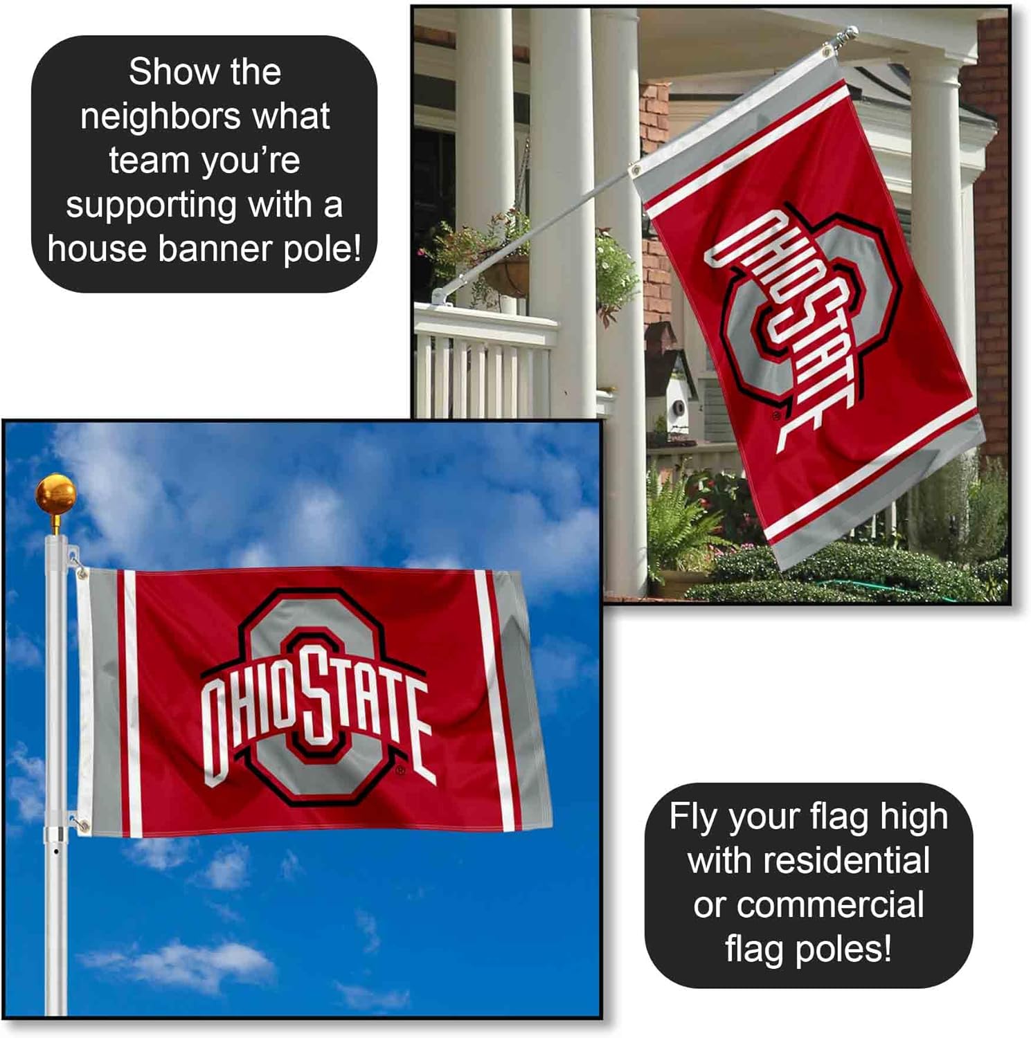 College Flags & Banners Co. Ohio State Buckeyes Field Stripes Flag - Image 3