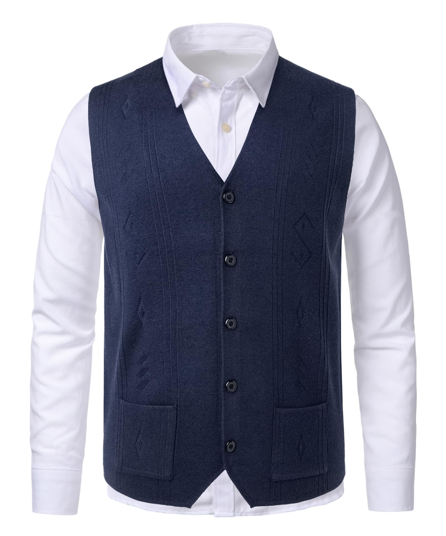 Gilet tricoté pour Homme à Motif Argyle Encolure en V Classique Gilet tricoté sans Manches