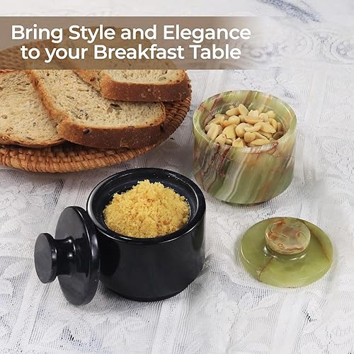 Miniatura 27 de MARBLOUS KRAFTS Salero de Mármol 3" Cebra Negra y Verona Cuenco de Sal Escamosa y Pimienta con Tapa, Almacenamiento para el Hogar y Recipientes