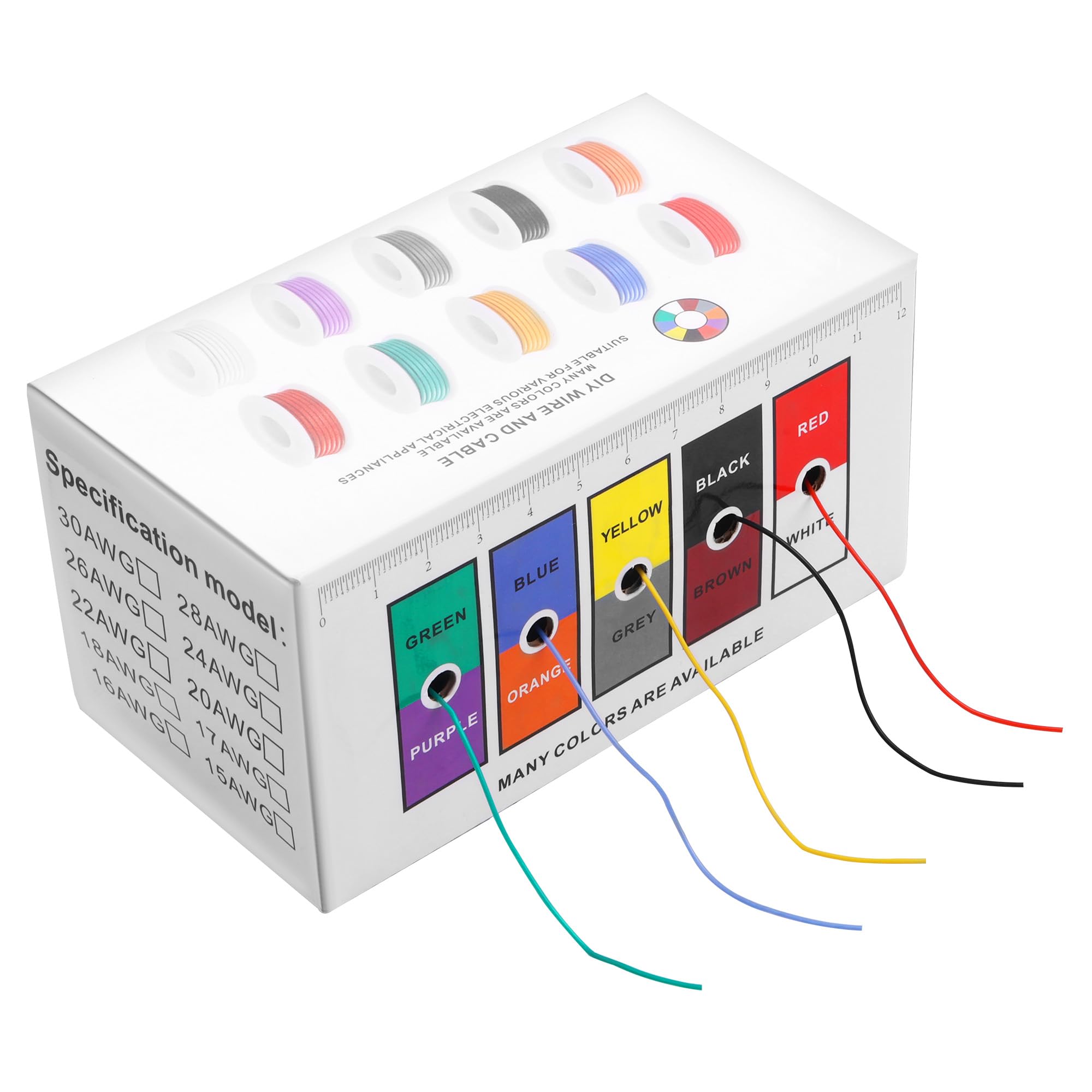 ELFJMZP 28awg (outer diameter 1.2mm) silicone wire kit 5 colors x 10m tin-plated copper connecting wire is suitable for RC models, unmanned aerial vehicles, 3D printers and DIY electronic products.