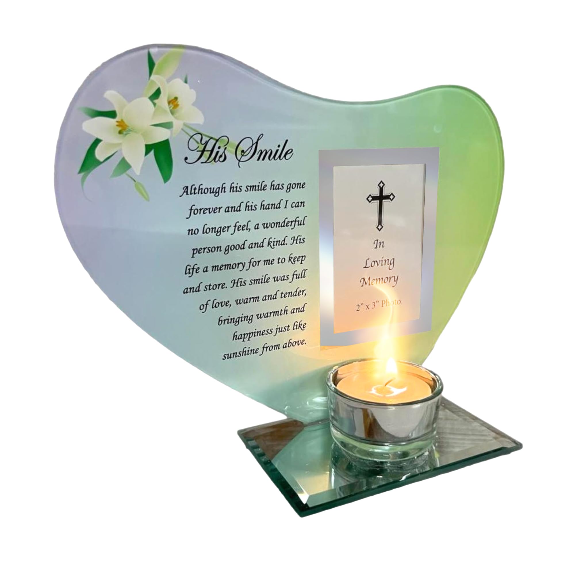 HIS SMILE GLASS MEMORIAL CANDLE HOLDER AND PHOTO FRAME | thinking of you gifts | Dad memorial gift | memory gifts for Pops, Father, Dad, Granddad, Grandfather