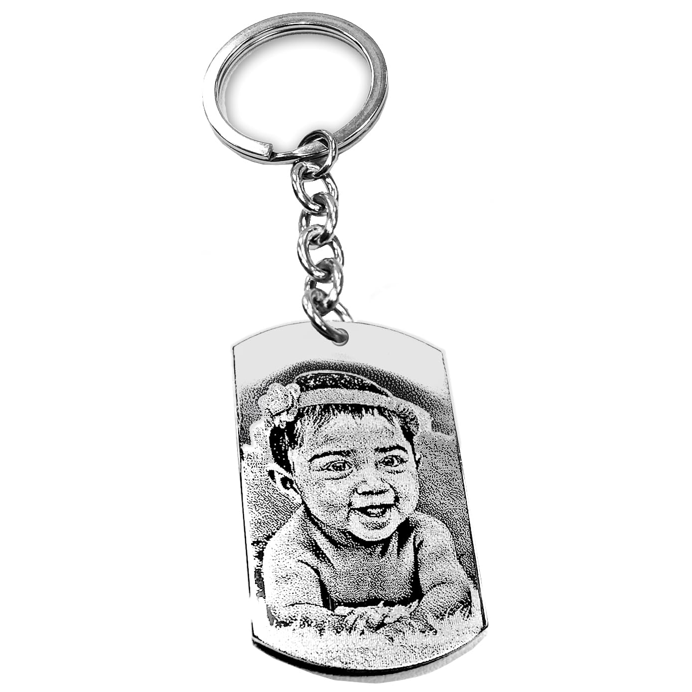 Generico Portachiavi con Fotografia Incisa | Elegante Medaglia in Acciaio Personalizzato Rettangolare o a Cuore con Foto | Piastrina Regalo con immagine e Dedica Personalizzabile