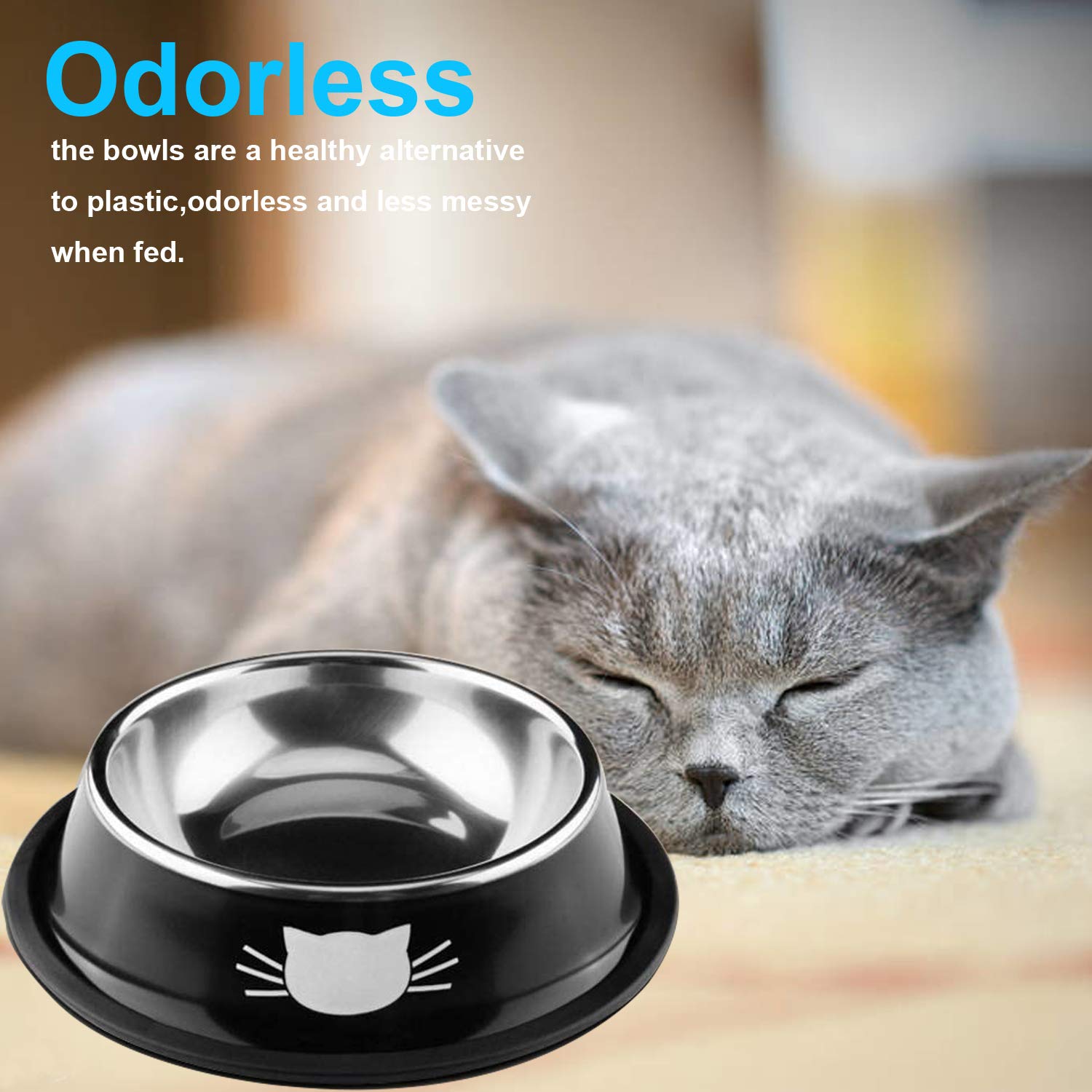 Ciotola antiscivolo in acciaio inox per gatti set da 3 multicolore nero rosso