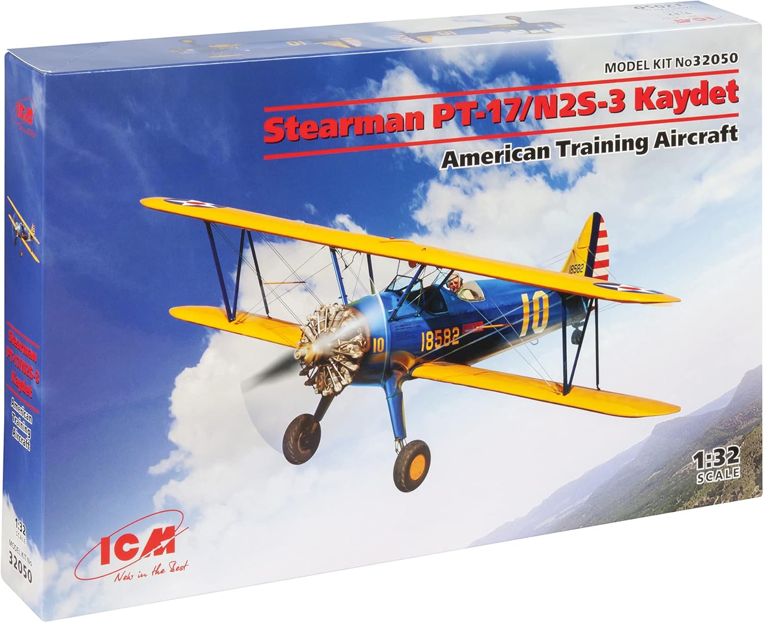 ICM 32050 Plastic Military Plane Stearman PT-17/N2S-3 Kaydet, American Training Aircraft. Airplane Model - Scale 1:32