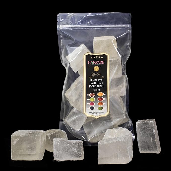 Hanzade Bitkisel Halit Tuz Sole Tuzu 3 KG Şeffaf Berrak Kristal Himalaya Halit Sole Tuzu