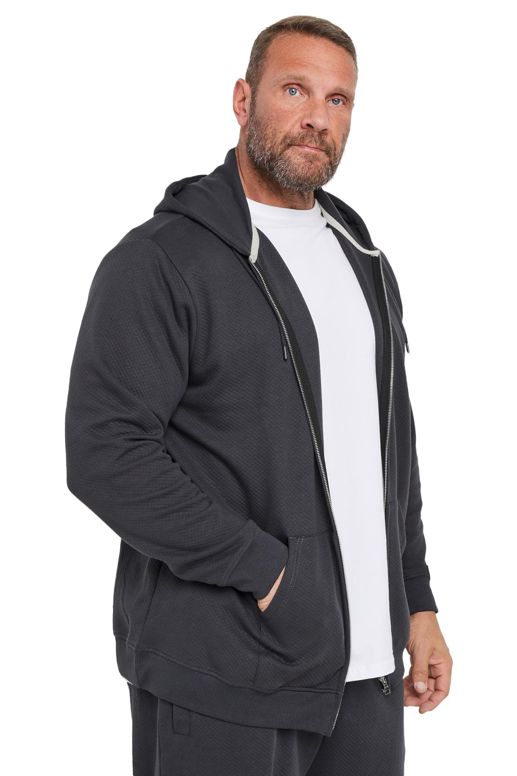 BadRhino Grey Diamond Quilted Zip Hoodie for Men - XXXL
