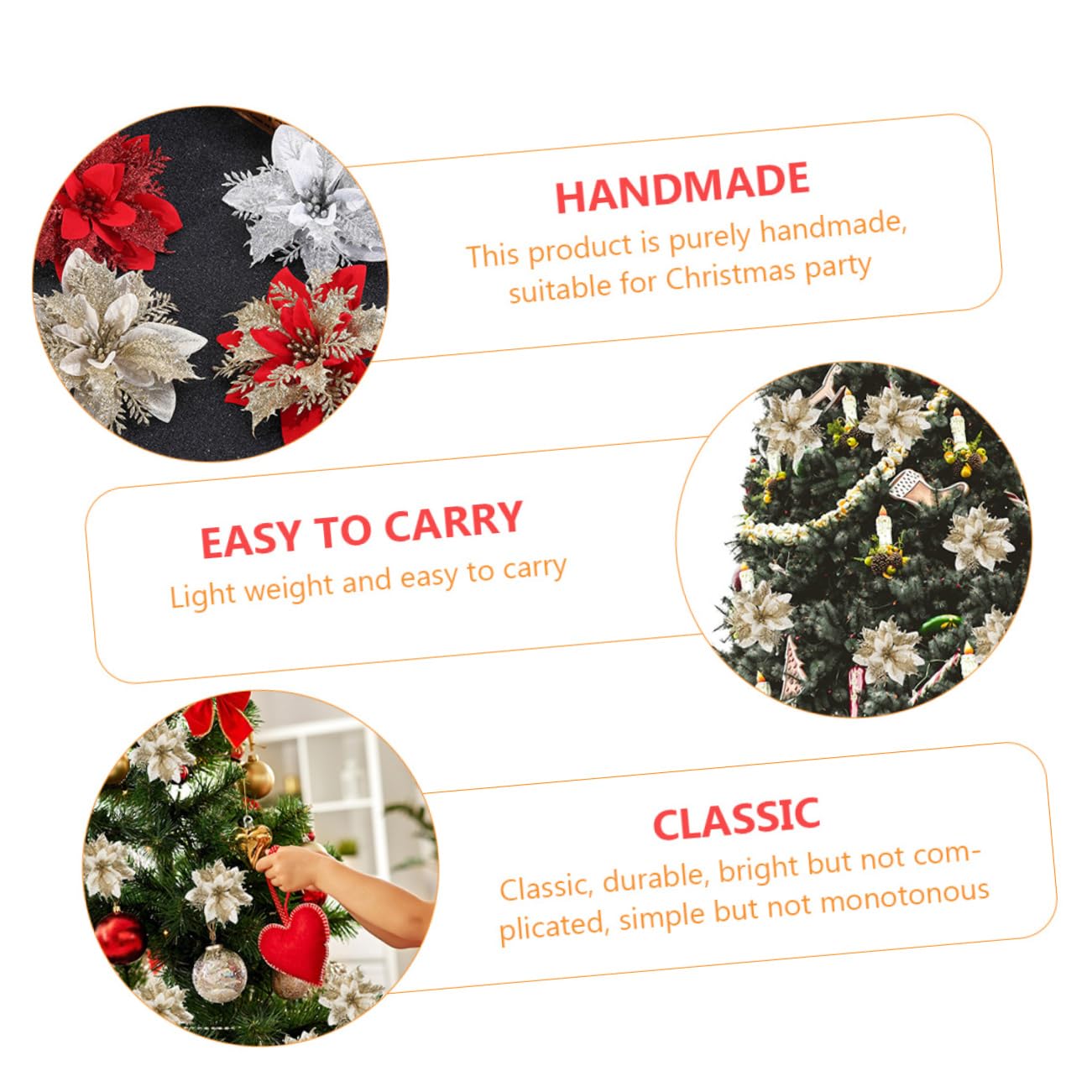 1 Ensemble 12 pièces Simulation de Fleur de noël pétale de Poinsettia Fleur de noël Faux Poinsettia de noël Ornements d'arbre de noël Fleur Artificielle décorations en Tissu Poudre