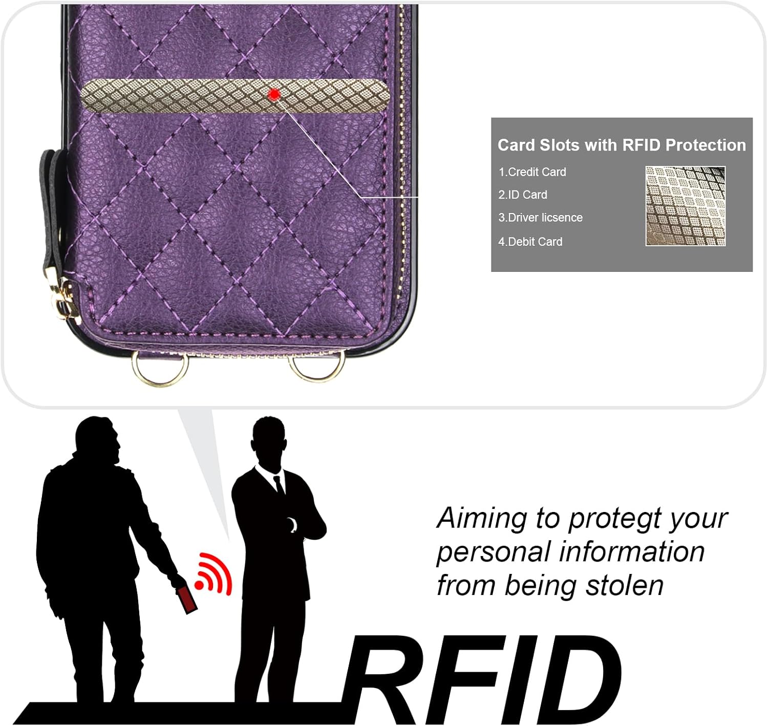 Bocasal Crossbody Wallet Case for iPhone 17 Pro Max, RFID Blocking PU Leather Zipper Handbag Purse Flip Cover, Kickstand Folio Case with Card Slots Holder Wrist Strap Lanyard 5G 6.9 Inch (Dark Purple)