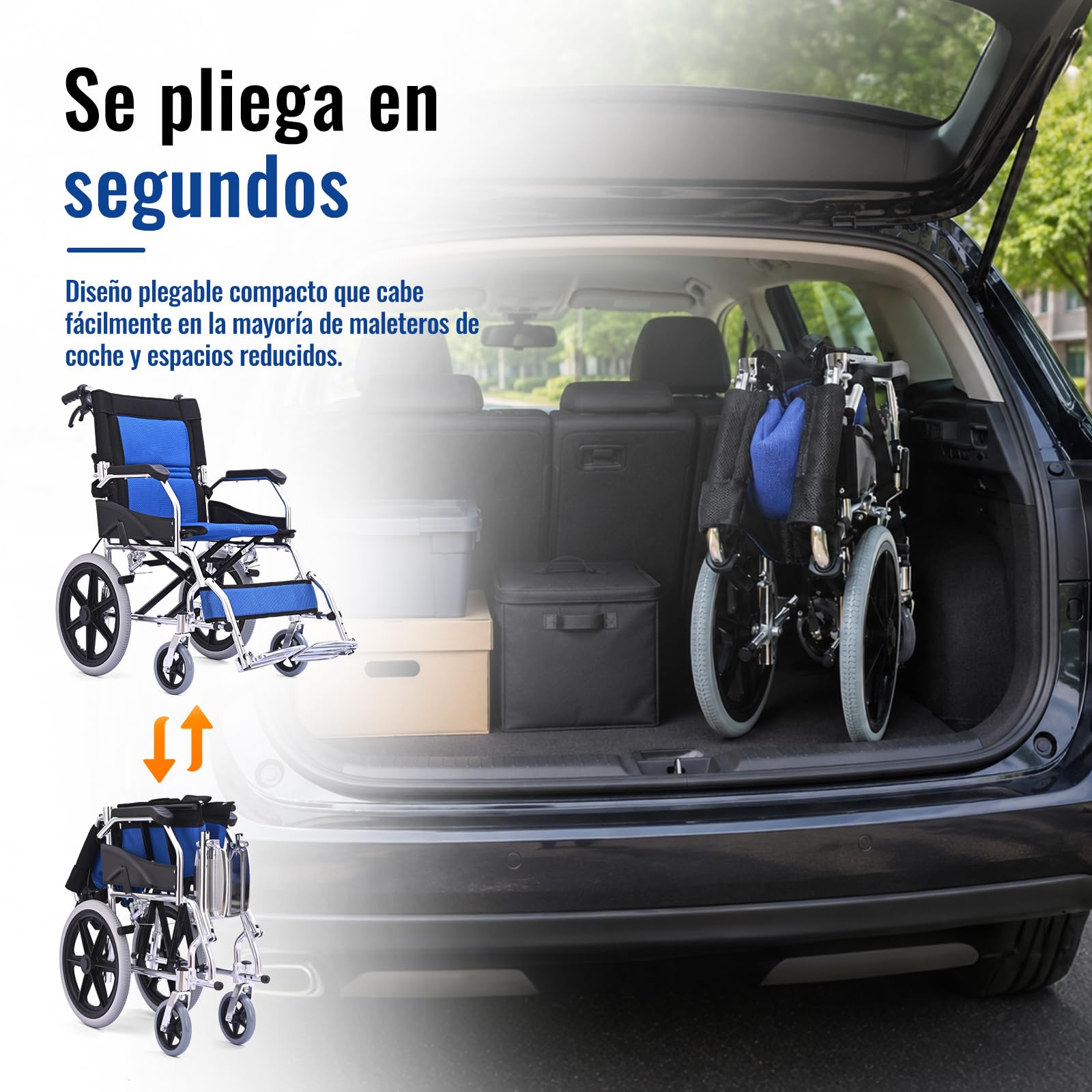 M3 Silla de Ruedas Plegable para Adulto, Ligera y Fácil de Transportar, Doble Sistema de Freno, Reposapiés Plegables, Soporta 100 kg, Ideal para Mayores y Usuarios con Movilidad Reducida