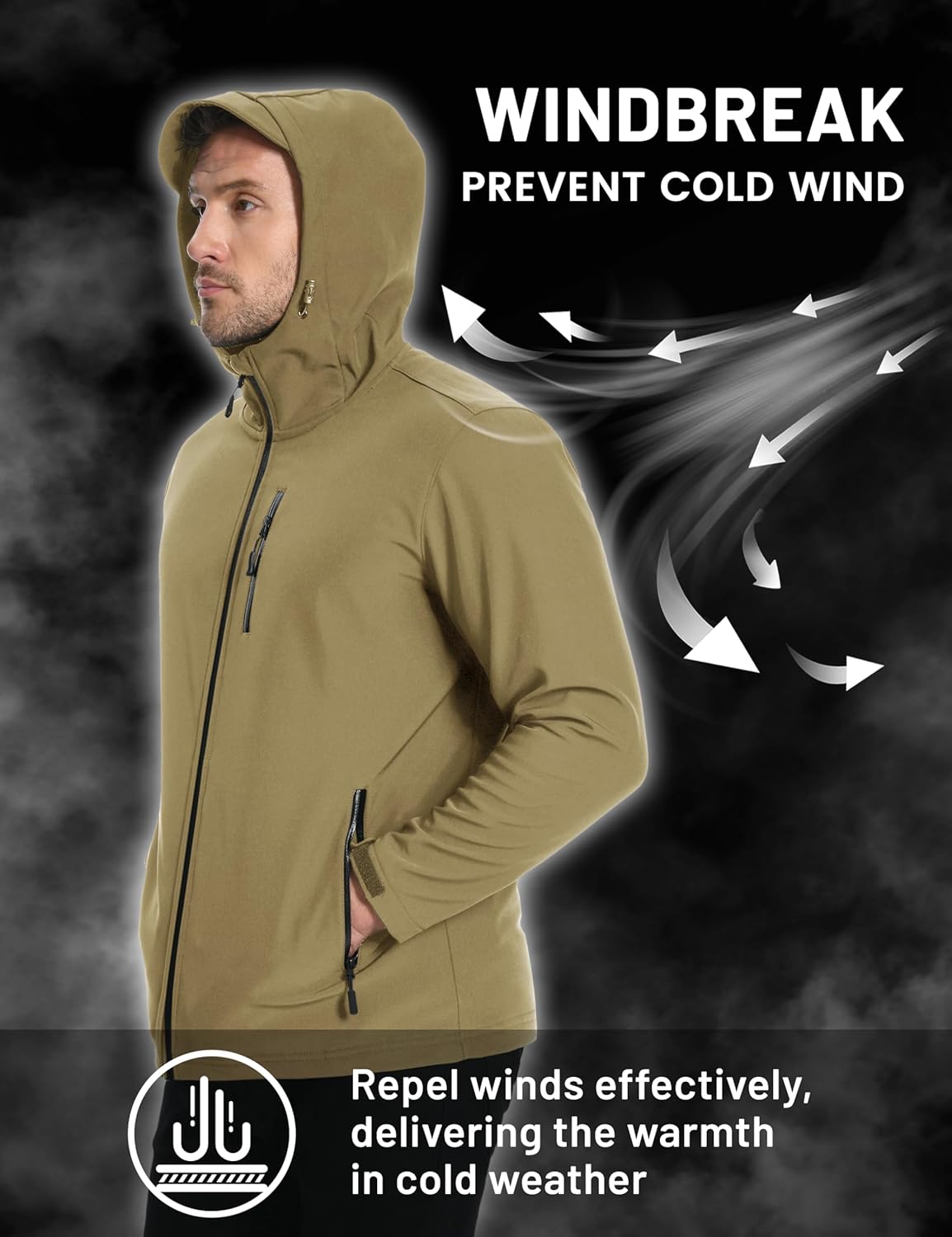 TACVASEN Men's Hooded Softshell Jacket Lightweight Waterproof Fleece Lined Windbreaker Rain Jacket Winter Outdoor Hiking - Image 3