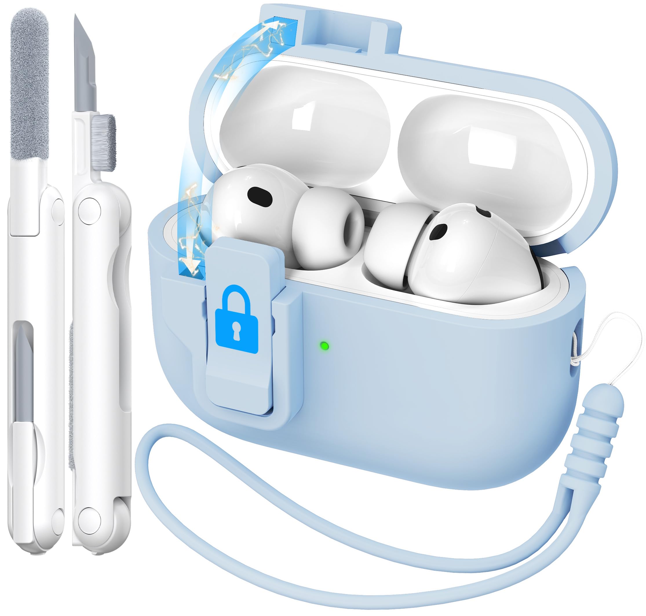 Photo 1 of R-fun for AirPods Pro 3 Case with Cleaning Kit, Soft Liquid Silicone Rubber Protective Cover, Compatible with AirPods Pro 3rd Generation Case (2025), Compatible with MagSafe, Sky Blue