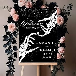Customized Skeleton Halloween Wedding Welcome Sign With Stand, Till Death Do Us Part, Gothic Signage, Decorations, Announcement - Buy now