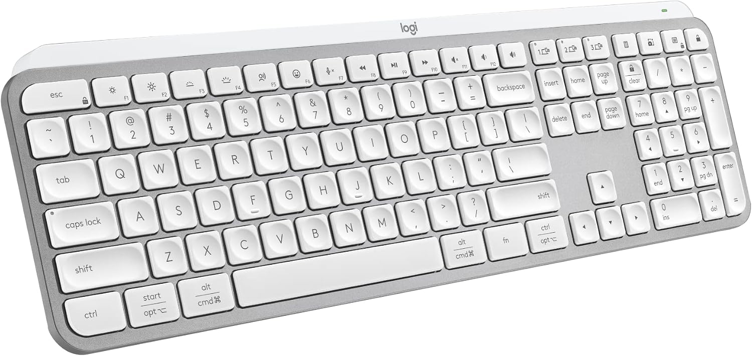 MX Keys S Wireless Keyboard Low Profile Fluid Precise - Pale Grey | Backlit auto-illumination, Smart Actions shortcuts, 3-device Bluetooth pairing, USB-C rechargeable, 10-day battery life