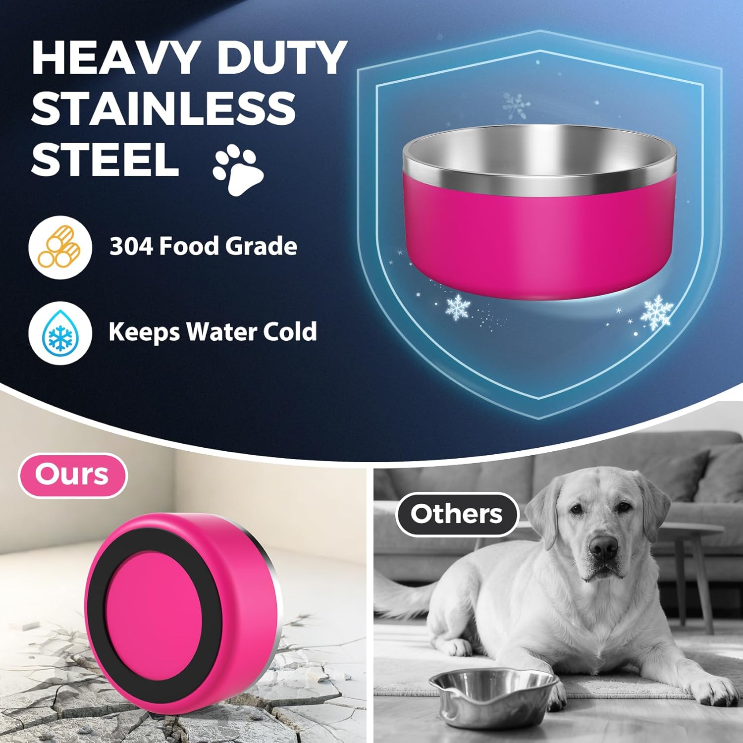 2 Pack Stainless Steel Dog Bowls, Outdoor Dog Water Bowl with Non Slip Rubber Bottom, Dishwasher Safe, Easy to Clean,40oz&64oz Pitaya