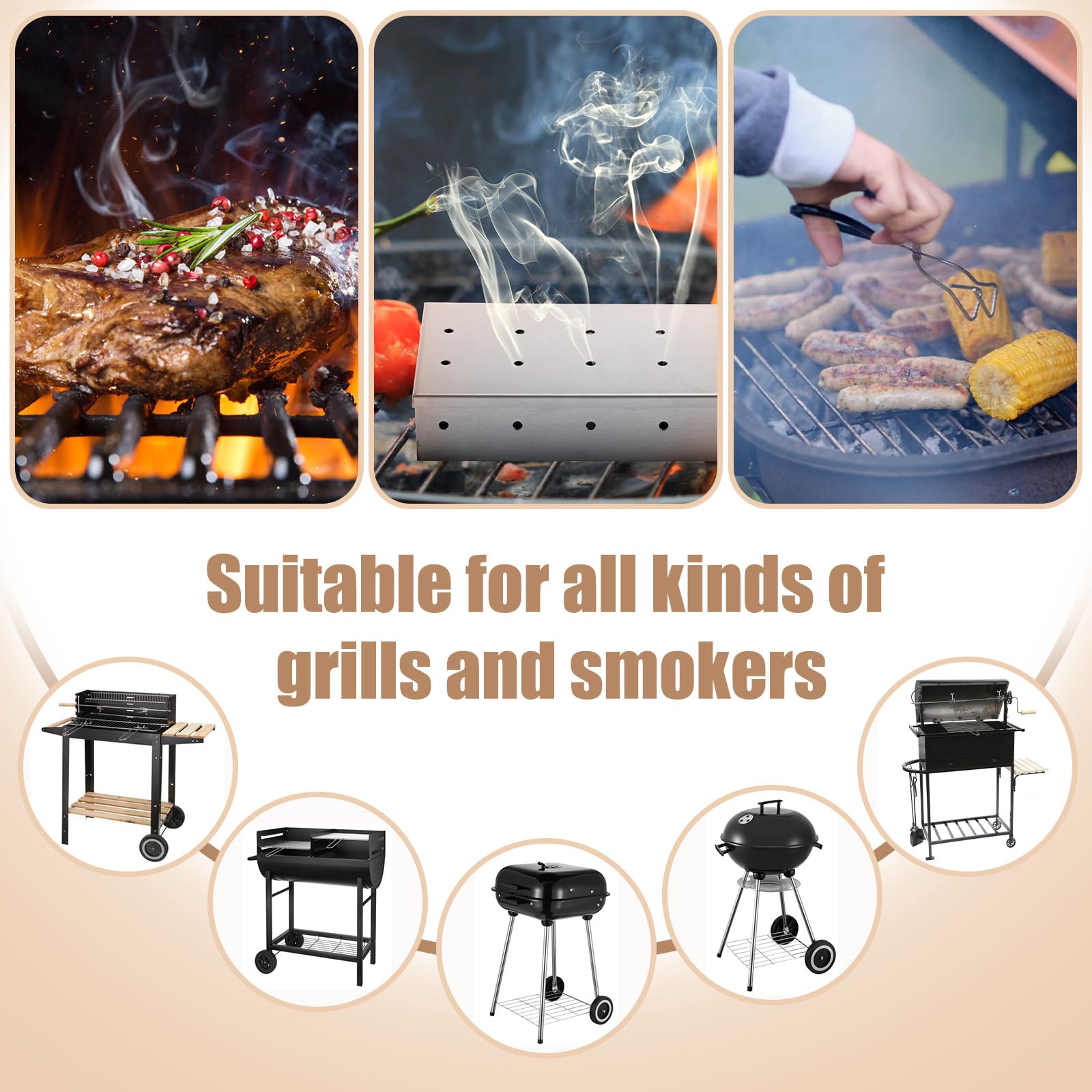 Juego de Tubos para Ahumar con Pellets Tubo para Ahumar, Accesorios para Barbacoas de Gas o de Carbón, Caja para Ahumar de Acero Inoxidable para Asar Carne Barbacoas al Aire Libre Cocina — view 6