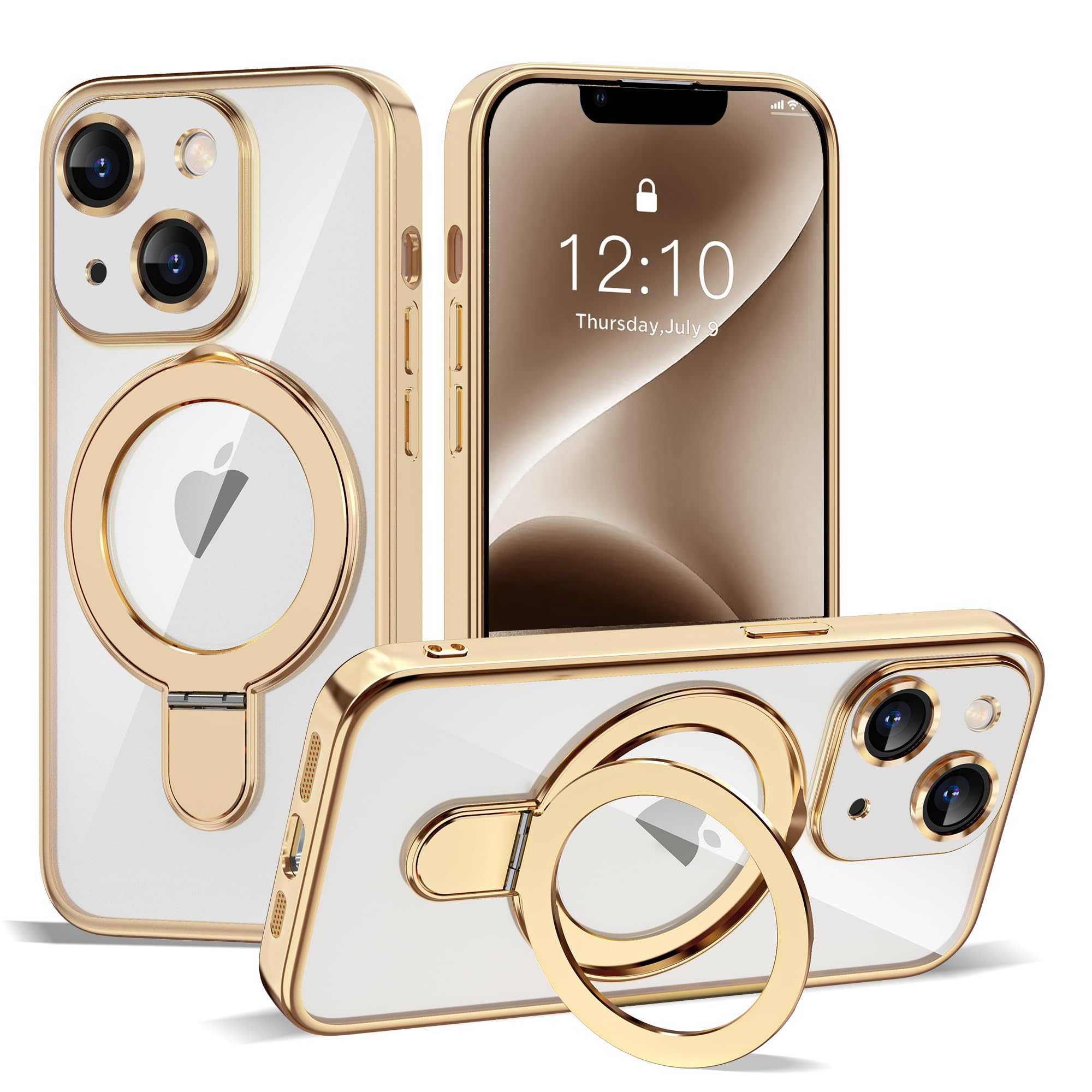 ETPESOK Compatible with iPhone 14 Case with Invisible Magnetic Ring Stand [Compatible with Mag-Safe] [Full Camera Lens Protector] Plating Clear Phone