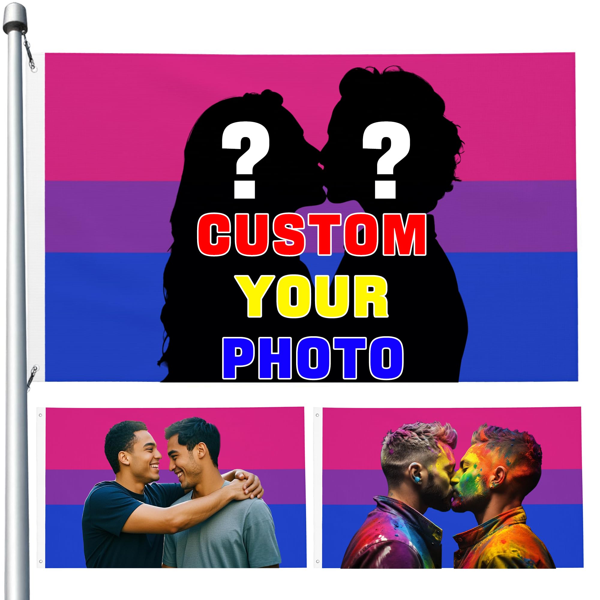 Custom Lgbtq Flags 3x5 Ft Bisexual Flags Add Image Photo Text Logo Custom Lgbtq Gift Personalized Month Gay Pride Lgbt Flag Double-Sided Print 3x5
