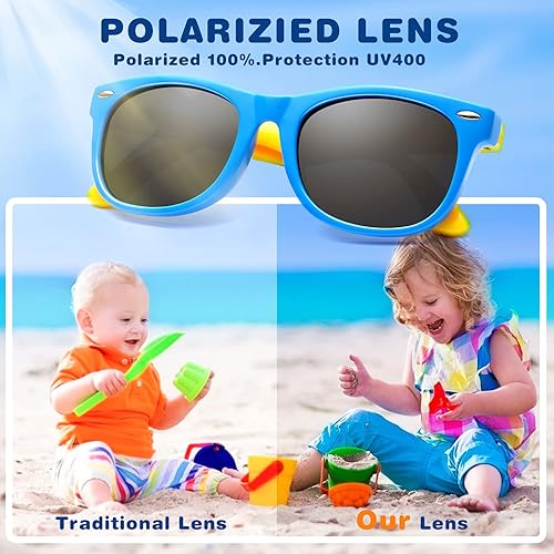 Miniatura 4 de JASPIN Lentes de sol polarizados para niños y niñas, marco flexible de goma TPEE para niños y niñas de 3 a 9 años, 100% protección UV. Gafas de sol