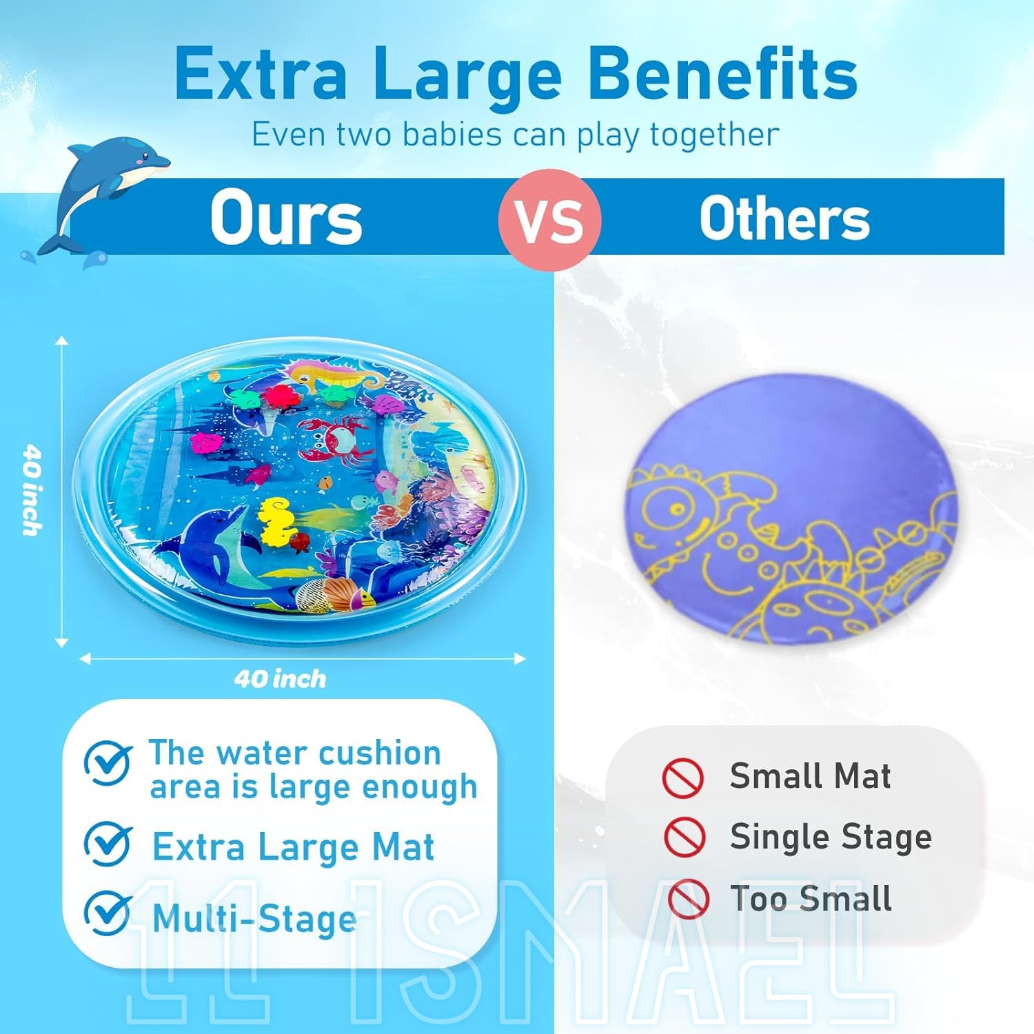 11 Ismael Extra Large Tummy Time Water Mat for Babies, Baby Water Blue Play Mat for Sensory Development, Inflatable Mat Toys for Babies Toddlers 3 6 9 12 Months, (1Pcs) 3