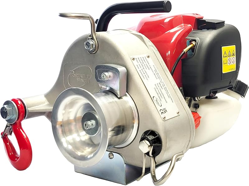 Portable Winch PCW3000-A Gas-Powered Capstan Winch with Accessories - 1,600 lbs Pulling Capacity Winch, Honda GX-35 Engine Portable Gas Winch for Hunting, Logging, and Towing