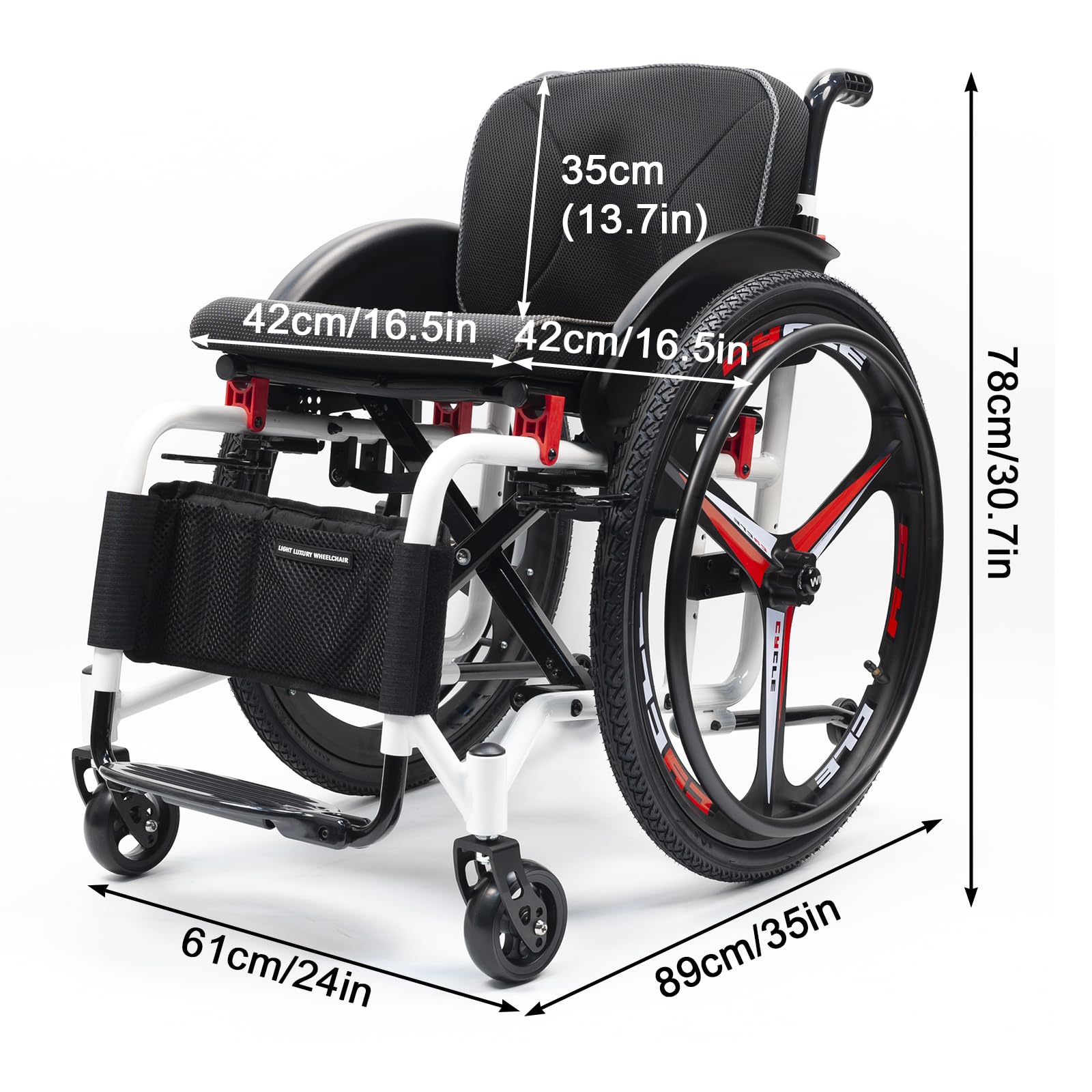 Silla de Ruedas Deportiva Manual Plegable - Ultraligera de Aleación de Aluminio,carga 100 kg,silla De Ruedas De Transporte Plegable Deportiva,Freno de mano, liberación rápida(Seat width 42cm/16.5in,A)
