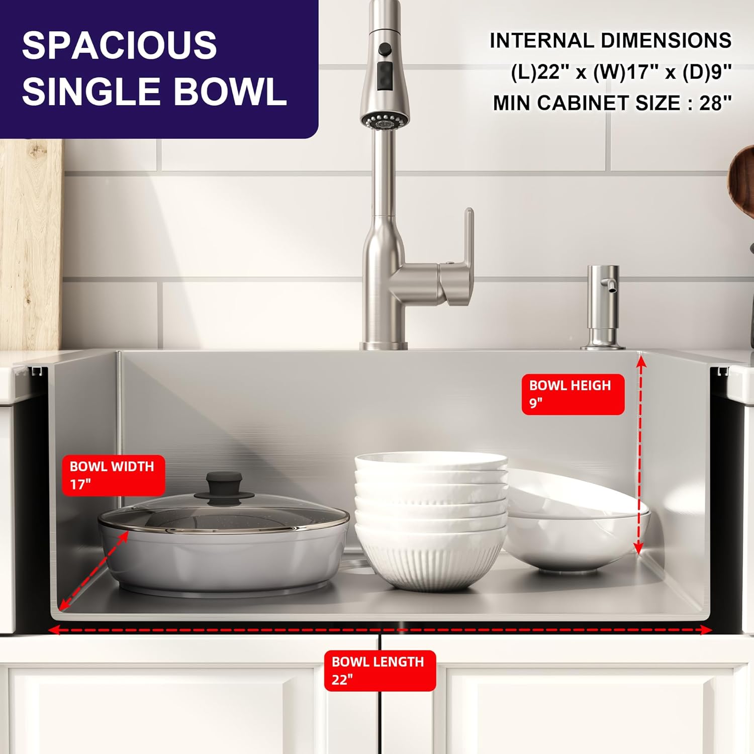 25 Inch Drop In Kitchen Sink 25x22 Topmount 16 Gauge 304 Stainless Steel Handmade Brushed Nickel Single Bowl Sinks with Strainer 25" x 22" x 9"