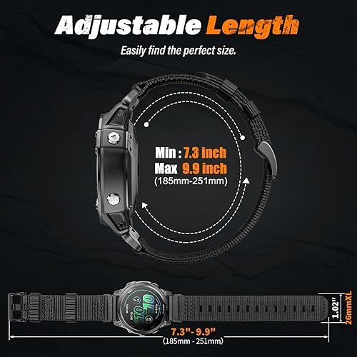 Miniatura 5 de CUZOW Para Garmin Fenix 5X5X Plus, Fenix 6X6X Pro, Fenix 7X, Fenix 33 HR, Descent, repuesto de correa de reloj de liberación rápida de nailon de