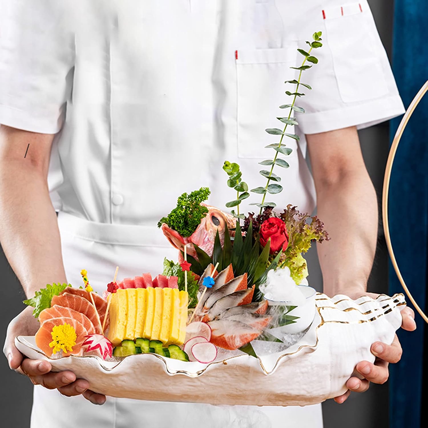 AIZYR Conch Shape Sashimi Sushi Plate - Salad Serving Tray Fruit Plate Housewarming Gift for Restaurant Hotel Home Dining Decorative,Blue